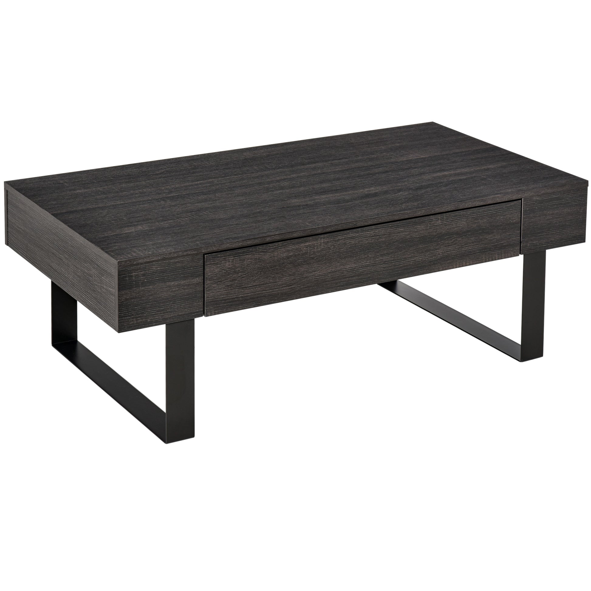 Couchtisch Wohnzimmertisch mit Schublade, Modern Sofatisch mit Metallrahmen, Beistelltisch, Kaffeetisch