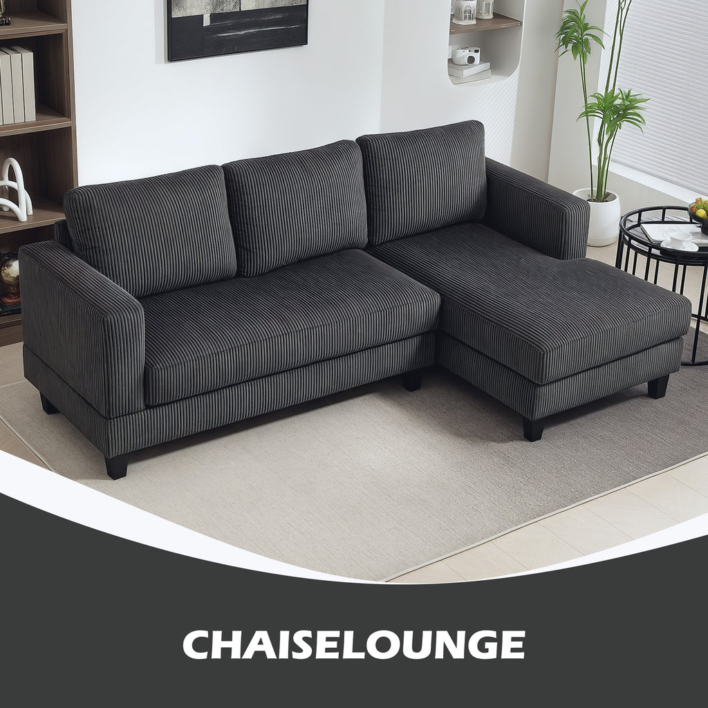 Ecksofa mit Chaiselongue 3 Sitzer L Form Gepolsterte mit Cord-Optik, Hochdichtem Schaumstoff, 214 x 134 x 87 cm Dunkelgrau