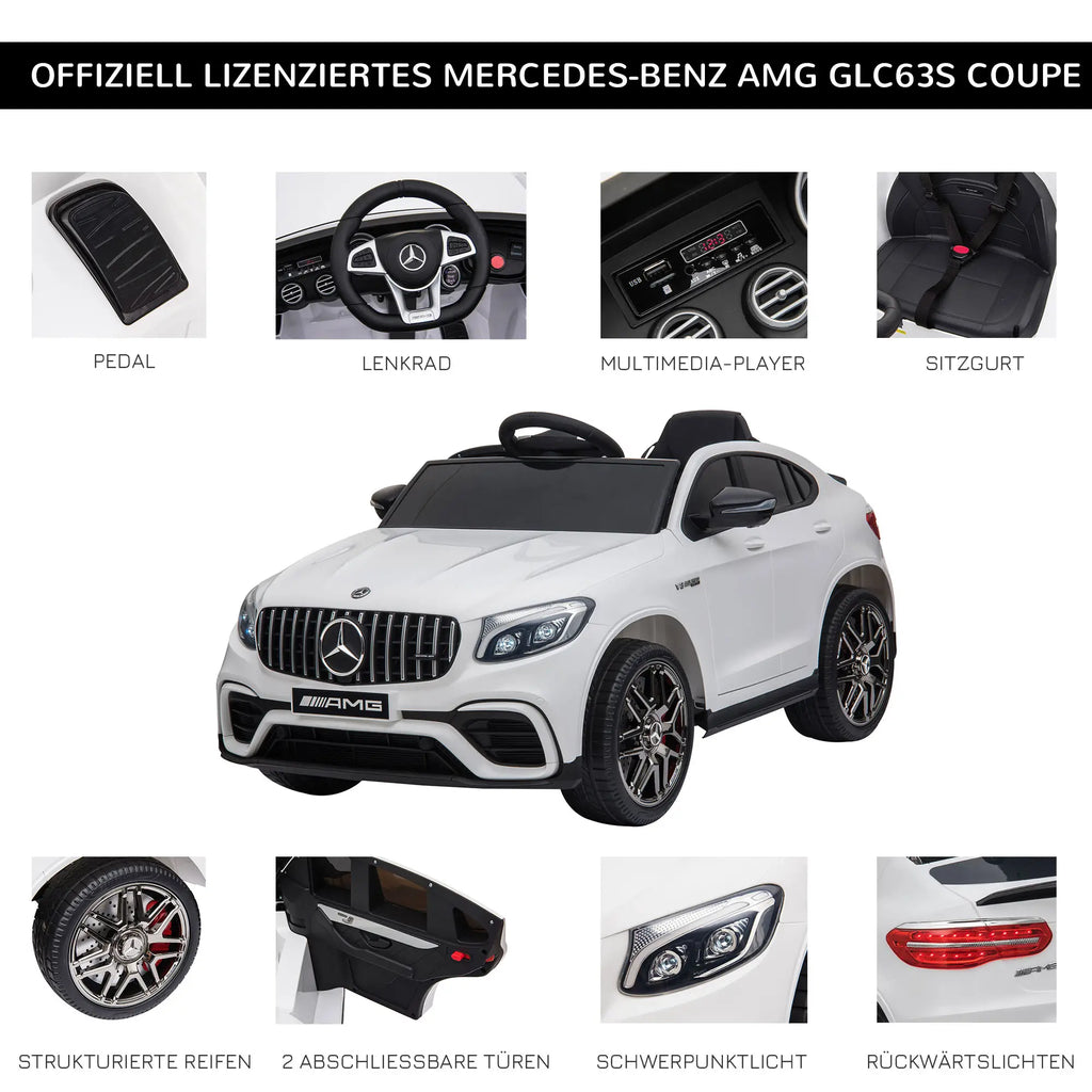 Kinderfahrzeug 12V Mercedes-Benz AMG GLC63S lizenzierter Elektroauto mit Fernbedienung Sicherheitsgurt 2 x 35W