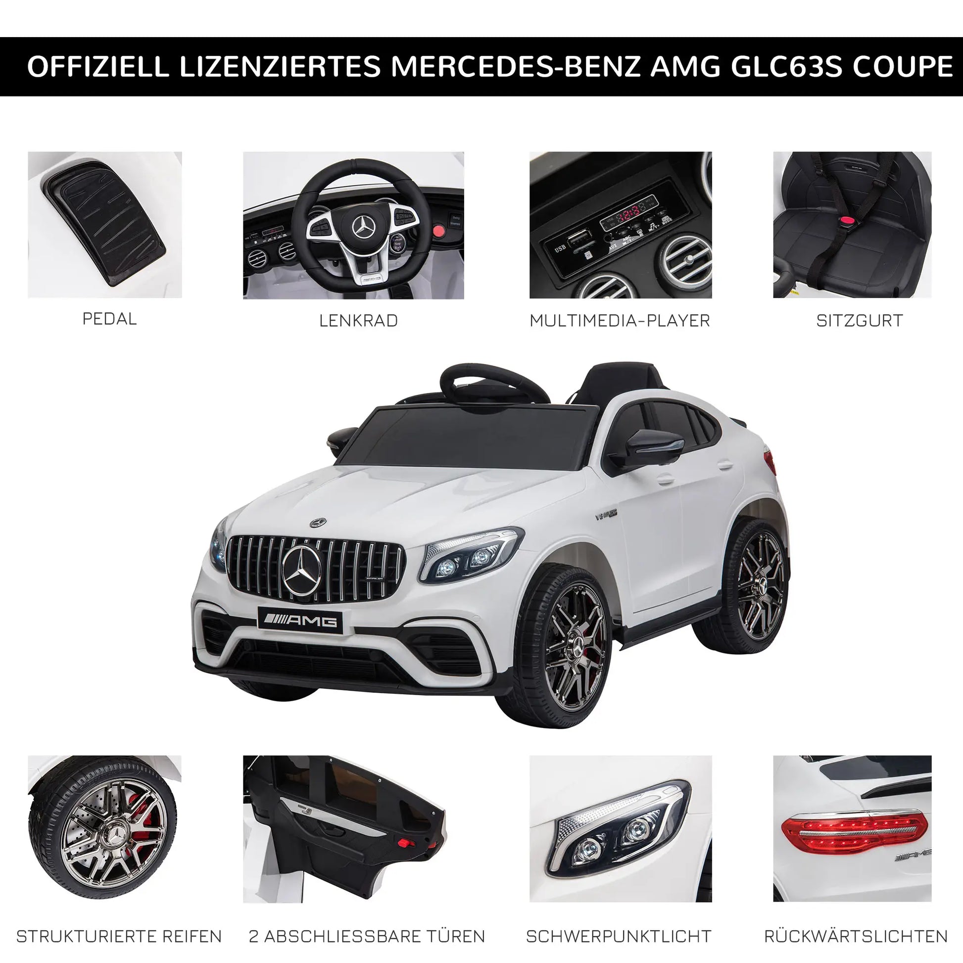 Kinderfahrzeug 12V Mercedes-Benz AMG GLC63S lizenzierter Elektroauto mit Fernbedienung Sicherheitsgurt 2 x 35W