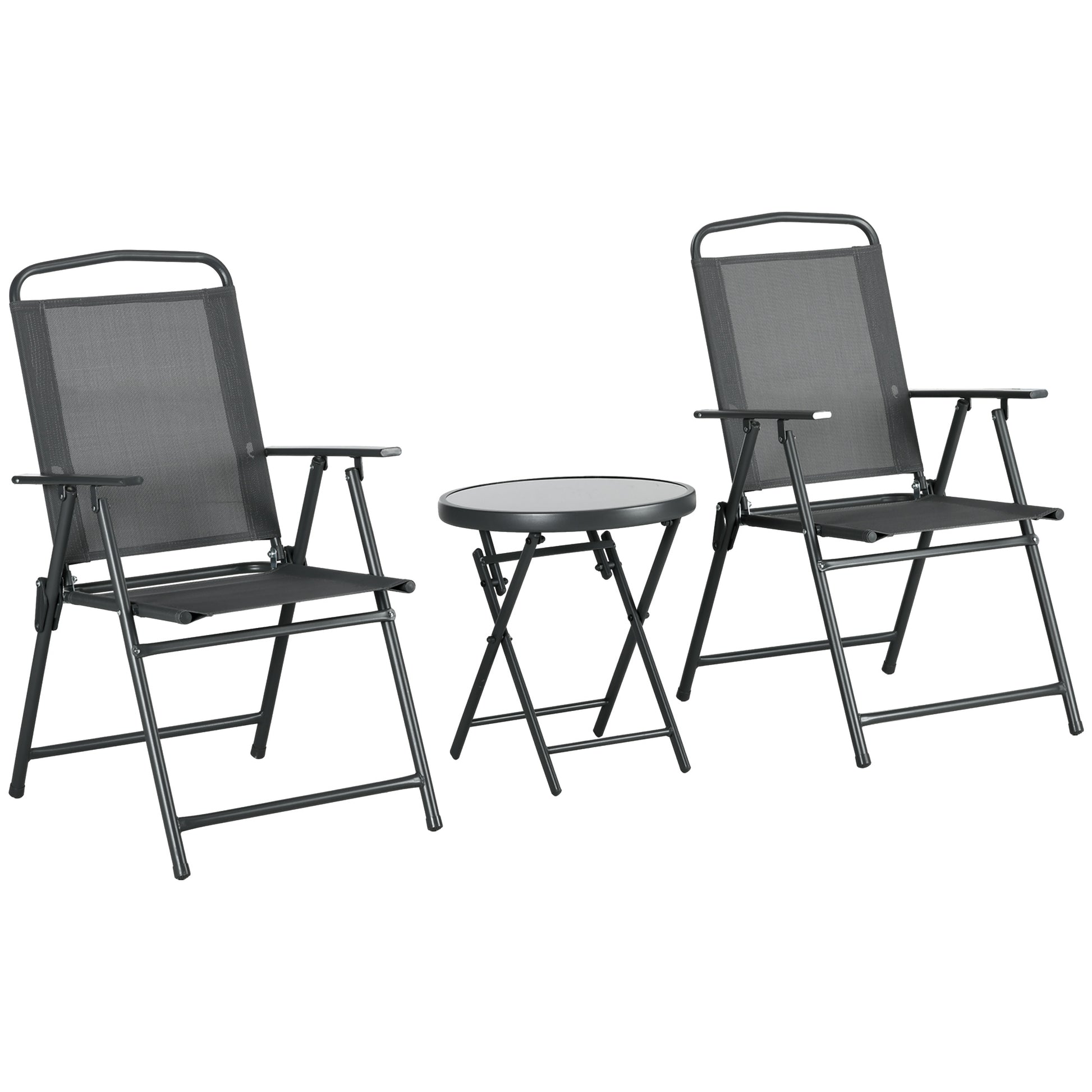 Bistro-Set 3-teilig aus Metall Wetterfest Gartenmöbel Set mit klappbar Glastisch Gartenstühlen