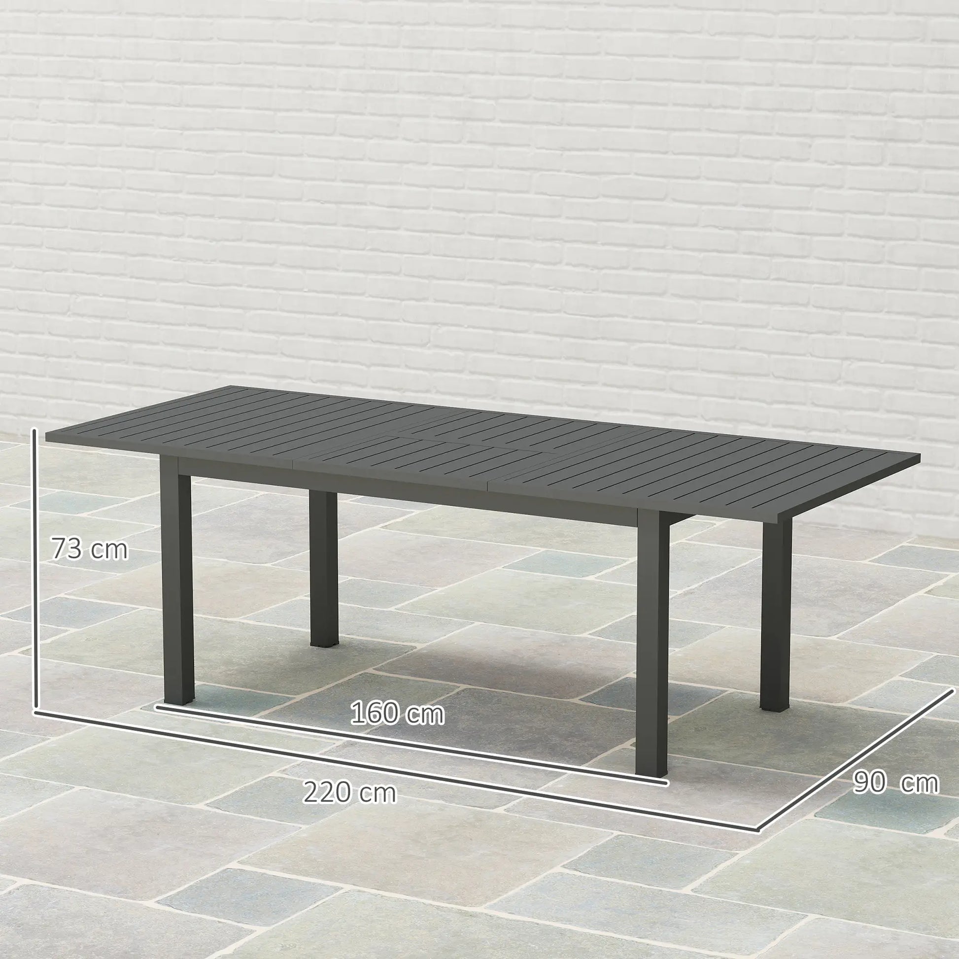Gartentisch Erweitert Aluminium 160/220x90 cm Wetterfest, rutschfest Balkontisch Grau