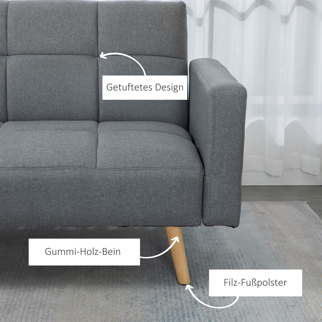2 in 1 Schlafsofa 205 x 88 cm mit Bettfunktion, Sitzkissen, Leinenoptik, Verstellbarer Rückenlehne, Grau