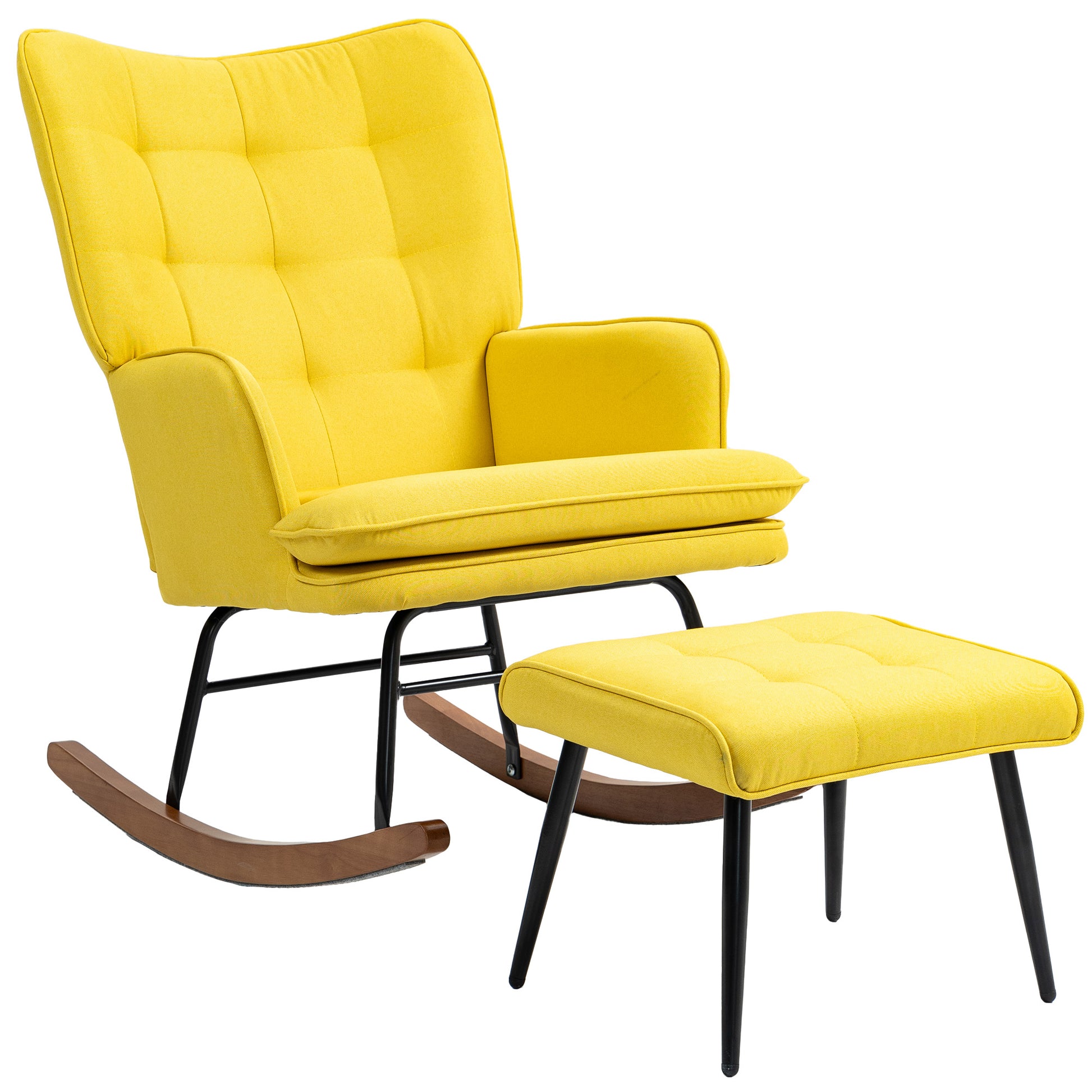 Schaukelstuhl mit Ottomane Skandidesign mit Fußhocker, Buchenholz, Steppung, 64 cm x 89 cm x 90 cm