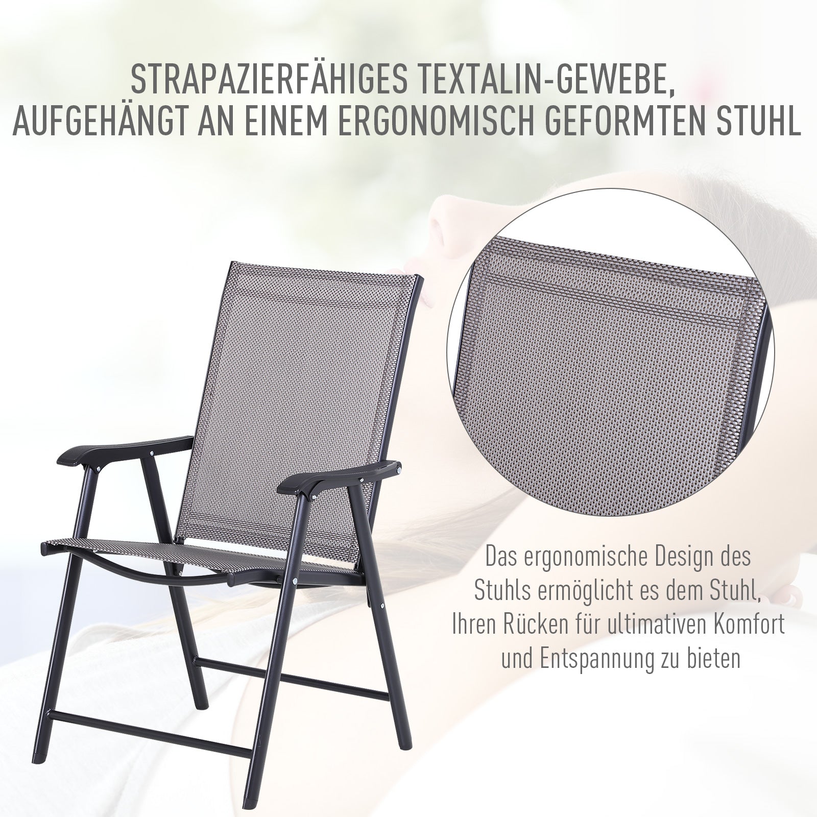 Klappstuhl mit Armlehne 2er Set Campingstuhl Angelstuhl Metall 58 x 64 x 94 cm