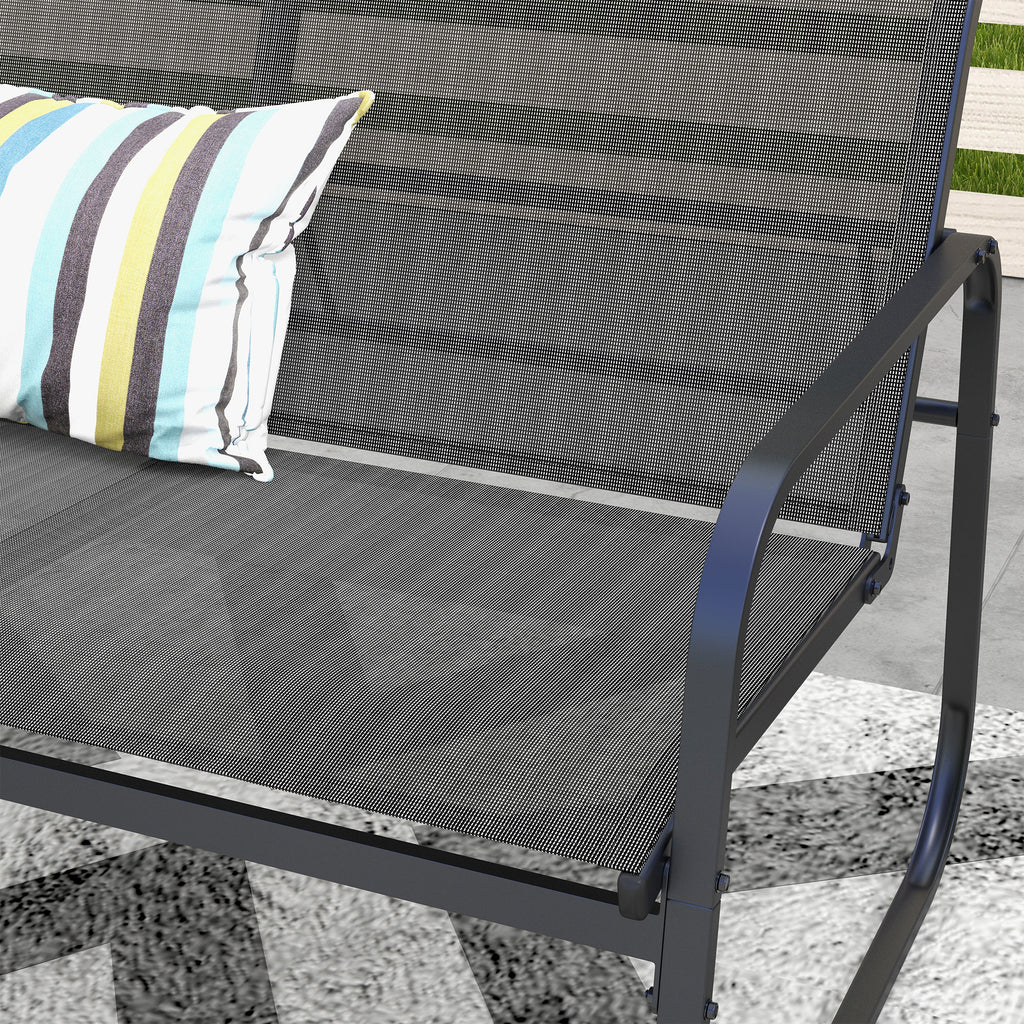 4-teilige Gartengarnitur, 2 Sessel, 2-Sitzer-Sofa, Glasplatte, atmungsaktiver Stoff, Metallrahmen