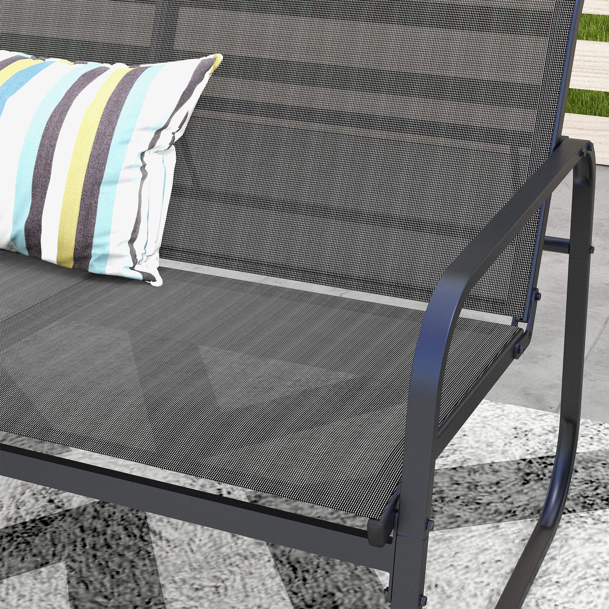 4-teilige Gartengarnitur, 2 Sessel, 2-Sitzer-Sofa, Glasplatte, atmungsaktiver Stoff, Metallrahmen