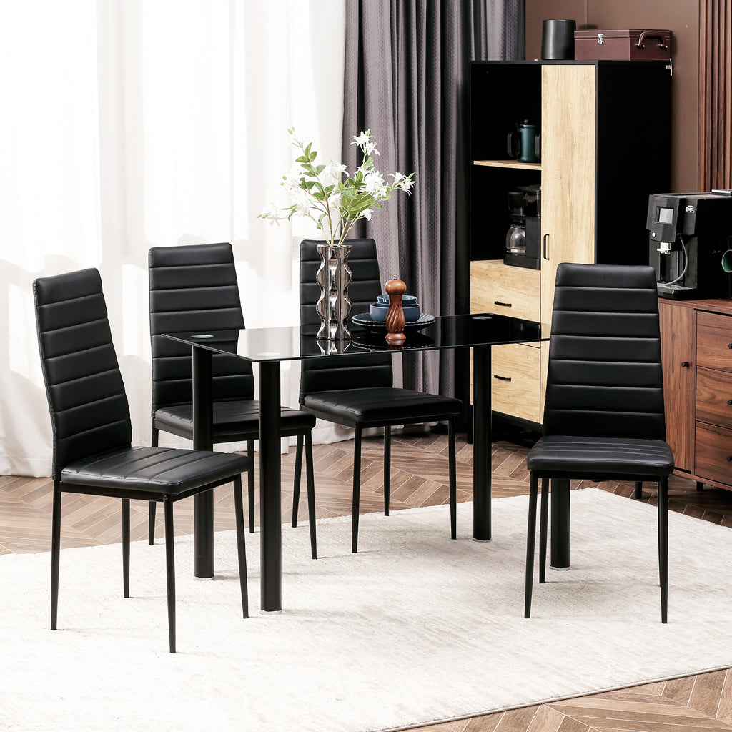 5-tlg. Essgruppe Sitzgruppe Esstisch mit 4 Stühlen, modernes Design, Glastisch, Schwarz