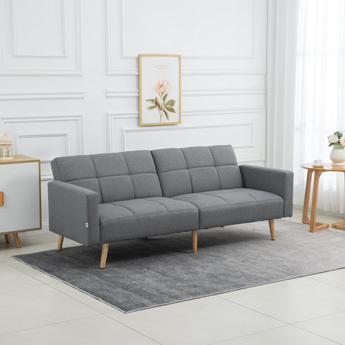 2 in 1 Schlafsofa 205 x 88 cm mit Bettfunktion, Sitzkissen, Leinenoptik, Verstellbarer Rückenlehne, Grau