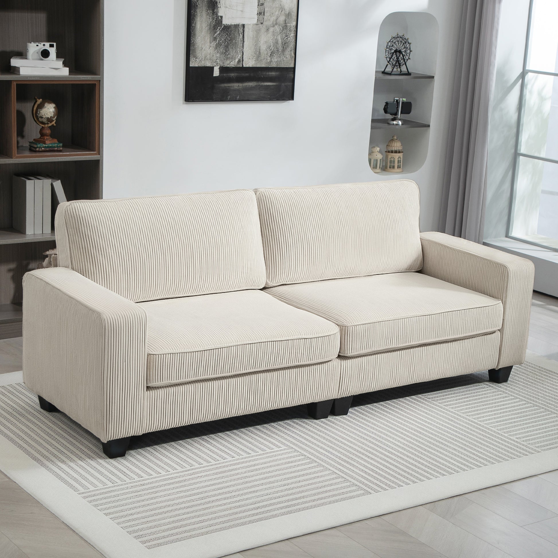 3-Sitzer Sofa mit Cordbezug, bis 400 kg, 227 x 84 x 87 cm, Cremeweiß