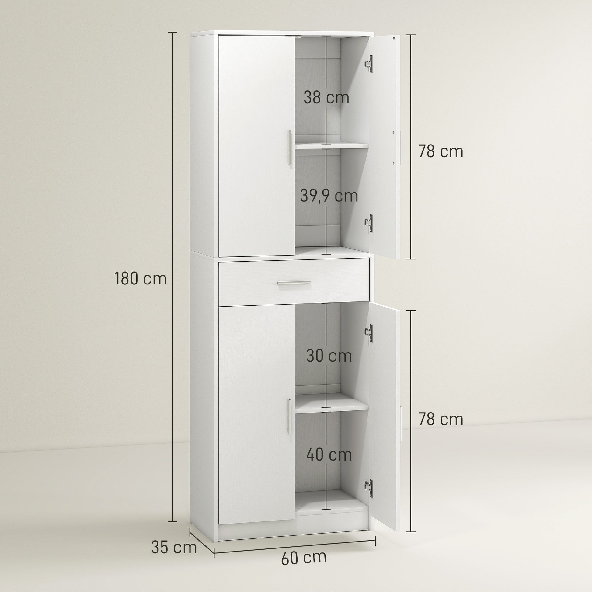 Küchenschrank, 3-stufig verstellbare Regale, Spanplatten, MDF, viel Stauraum, Weiß