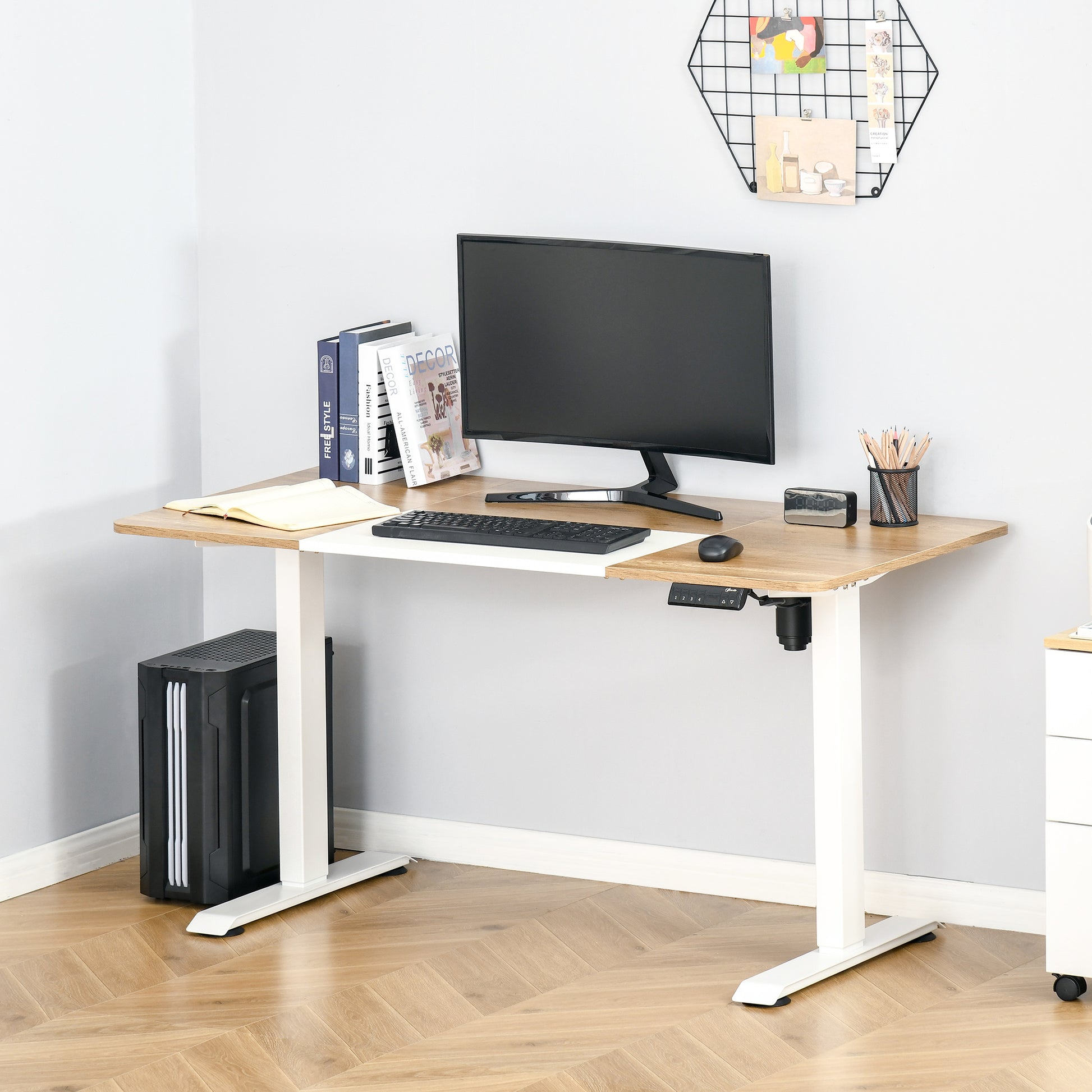 Höhenverstellbarer Schreibtisch Elektrisch 140 x 70 cm mit Memory-Steuerung, 4 tlg. Tischplatte
