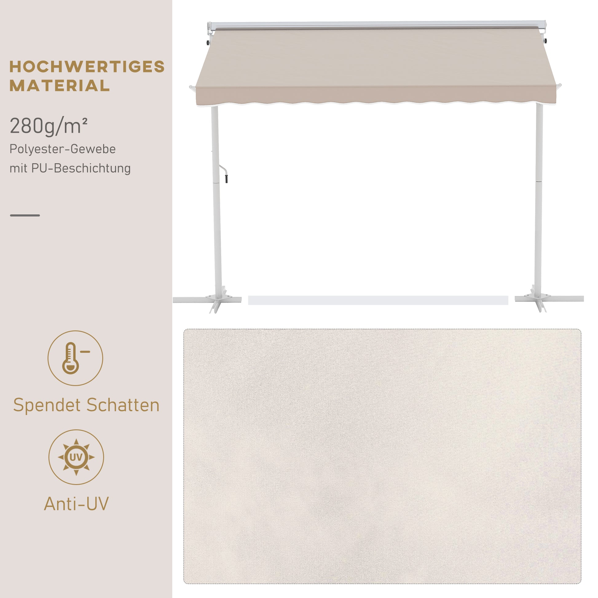 Standmarkise Gartenmarkise Markise mit Faltarm Kurbel Terrasse Creme 3x3m