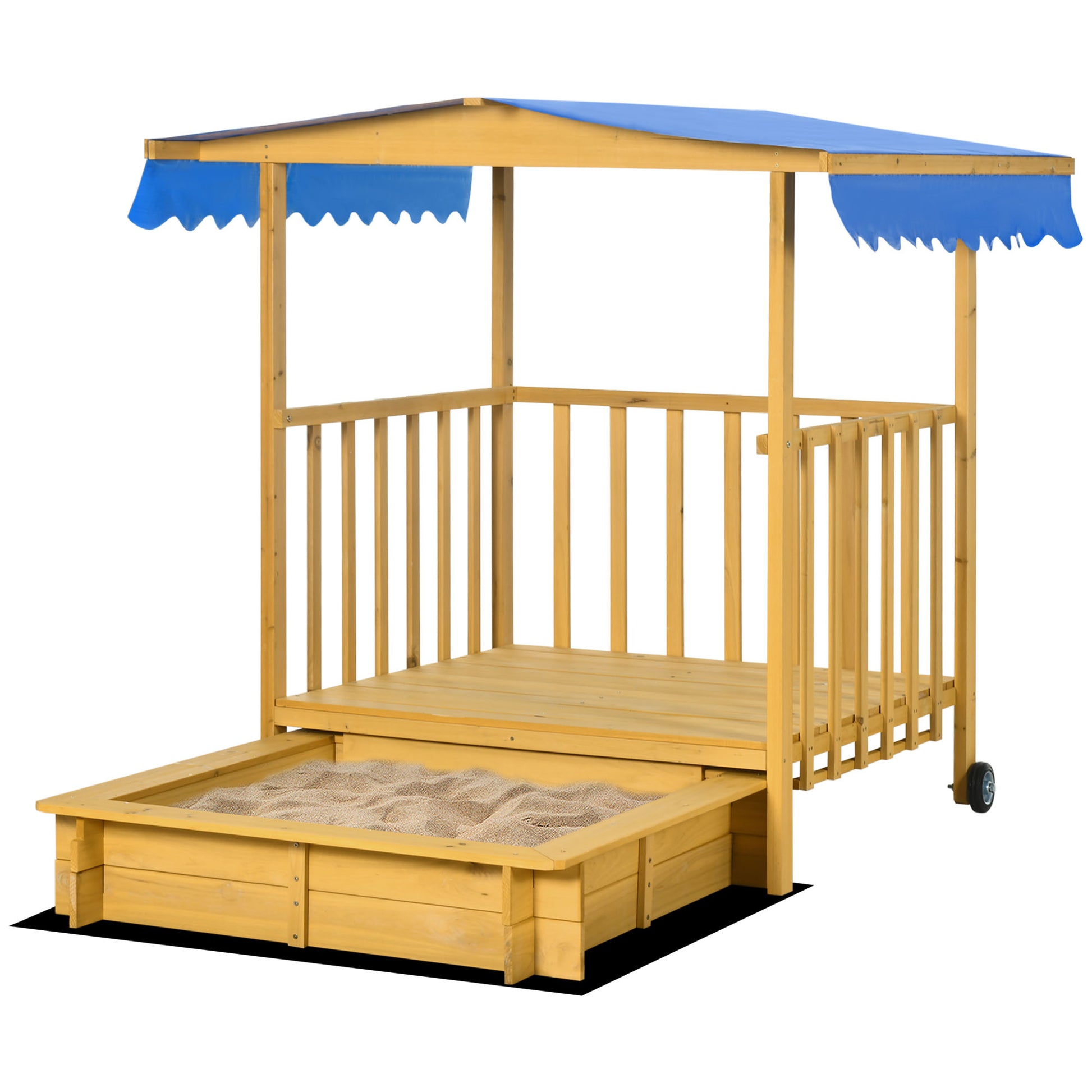 Sandkasten mit Spielhaus Sandkasten mit Dach, 133 x 129 x 137, 5 cm, Natur + Blau