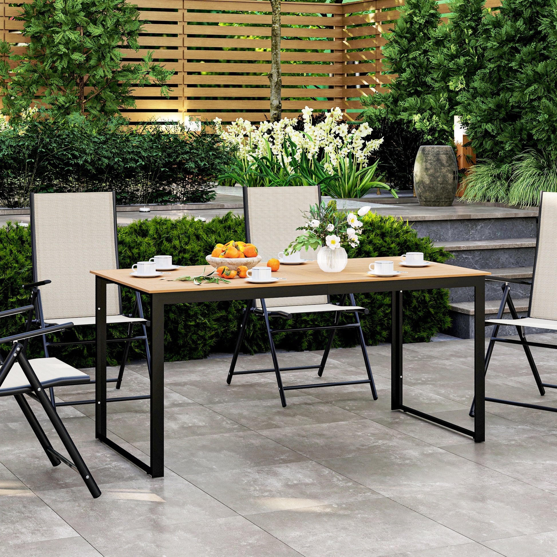 Gartentisch für 6 Personen 160 x 80 cm Wetterfest Balkontisch mit Lamellen-Tischplatte