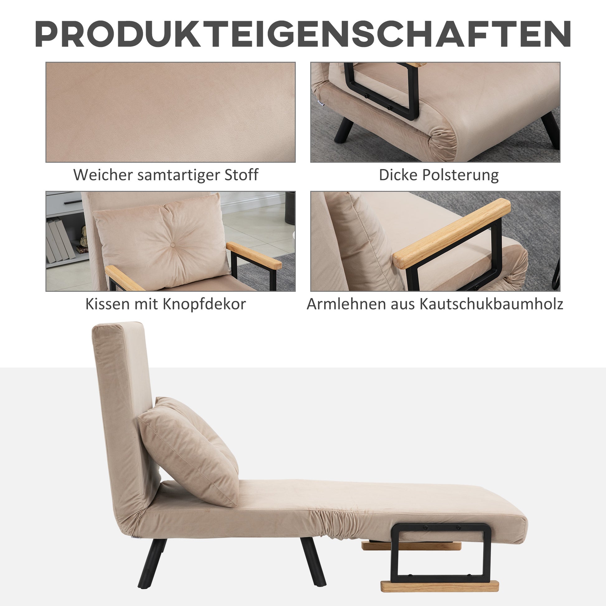 Relaxsessel im Skandidesign, Liegesessel, Lesesessel. ink. Kissen mit Knopfhefung, Schwarz + Natur