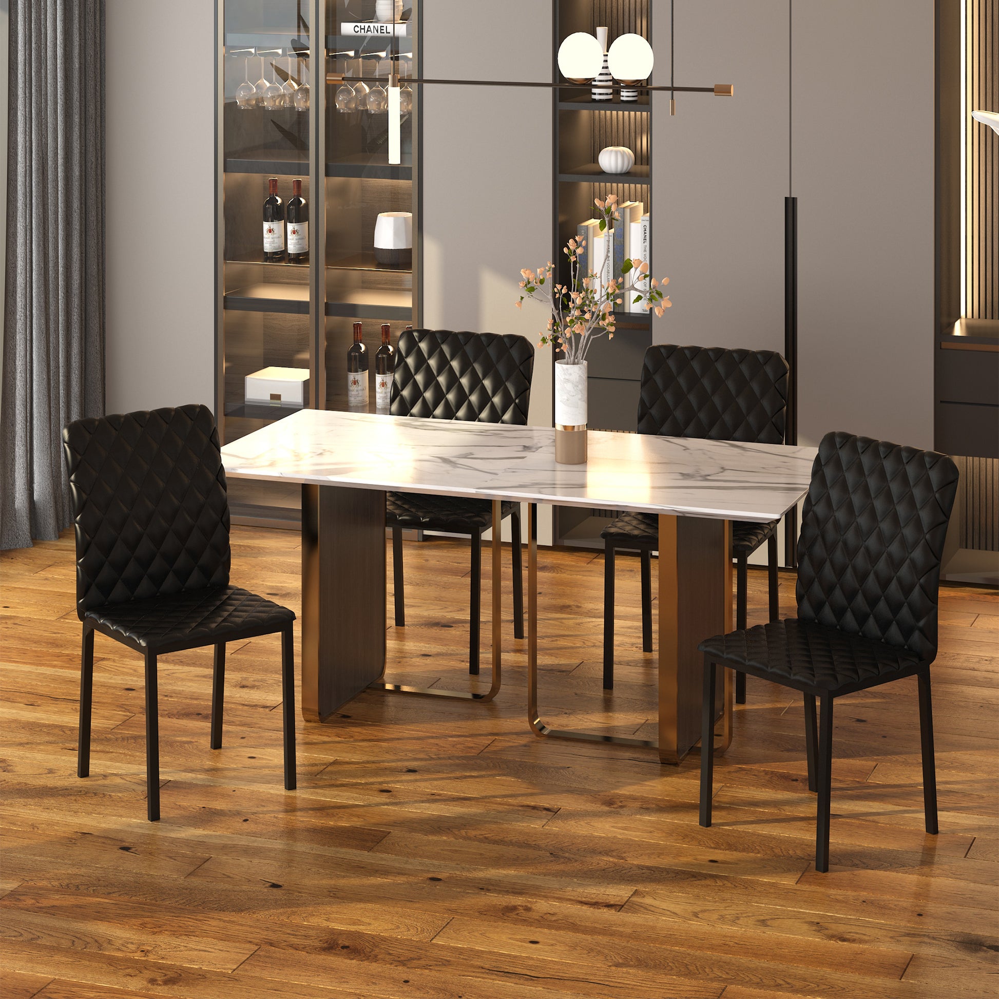 HOCMOM 4er-Set Stühle Esszimmerstühle Küchenstühle 41 cm x 50 cm x 91 cm, Schwarz