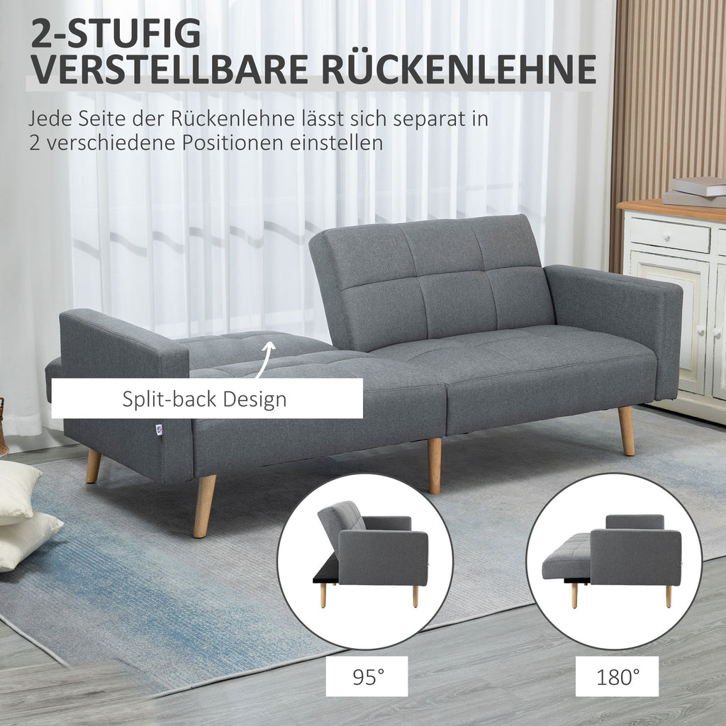 2 in 1 Schlafsofa 205 x 88 cm mit Bettfunktion, Sitzkissen, Leinenoptik, Verstellbarer Rückenlehne, Grau