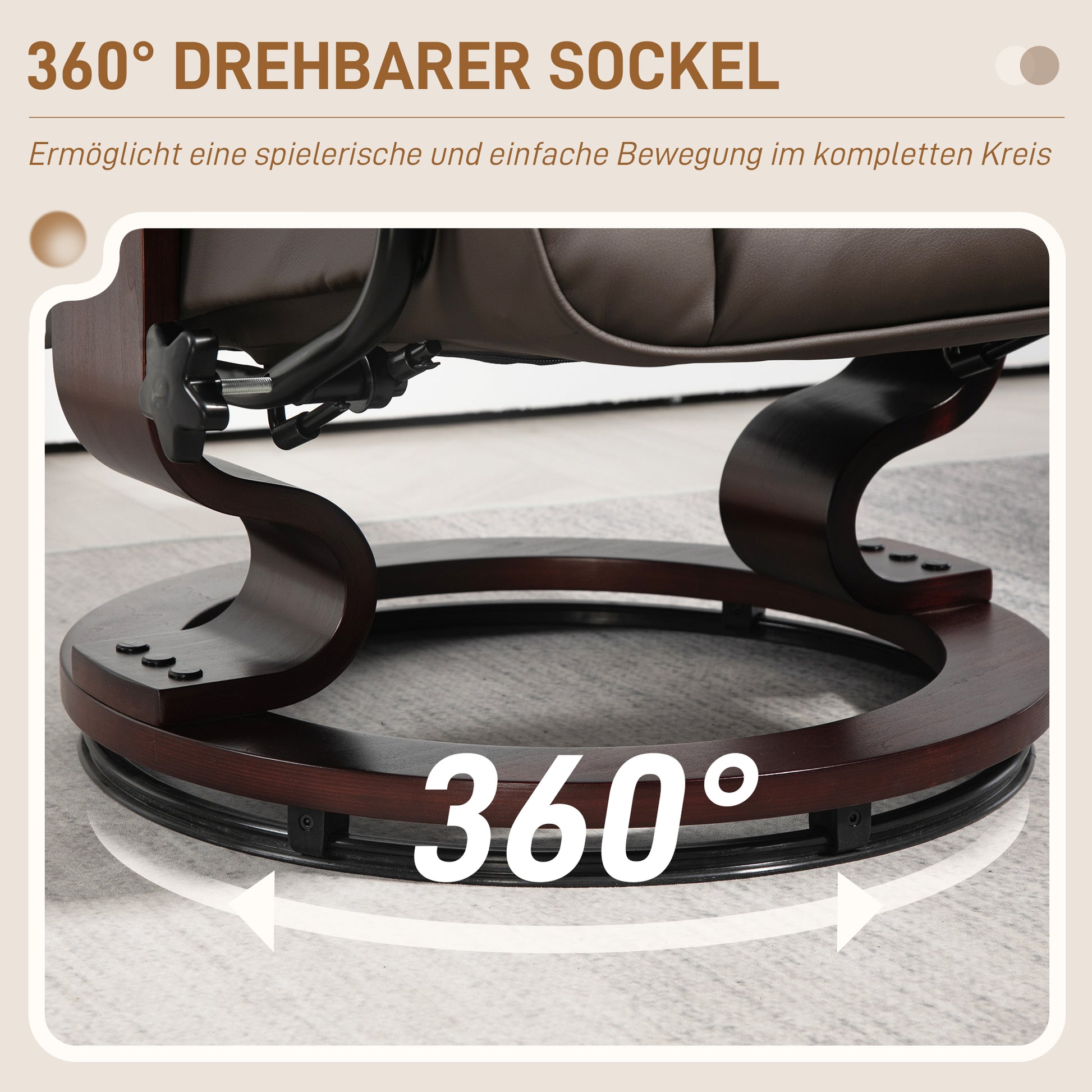Relaxsessel mit Hocker, drehbar & neigbar, Kunstlederbezug, bis 150 kg, Holzgestell