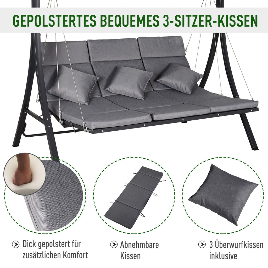 3-Sitzer-Hollywoodschaukel, inkl. Kissen, wetterbeständig, 200 cm x 115 cm x 168 cm