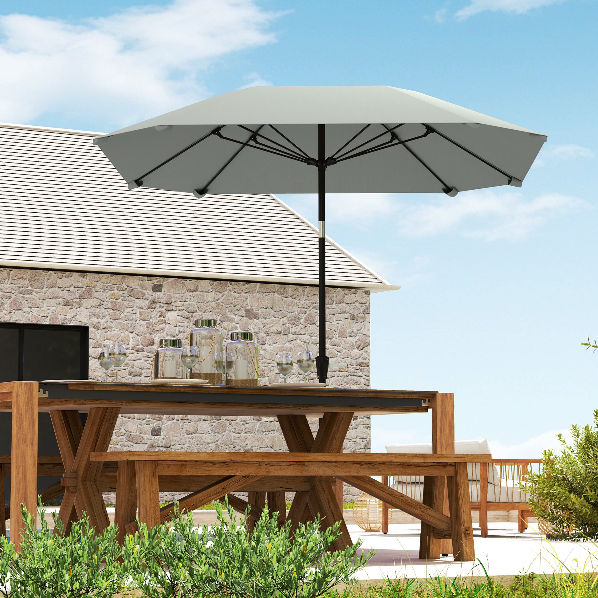 2,3 m Sonnenschirm ohne Basis, Verstellbar mit Kurbel, Polyester, Aluminium, Fiberglas