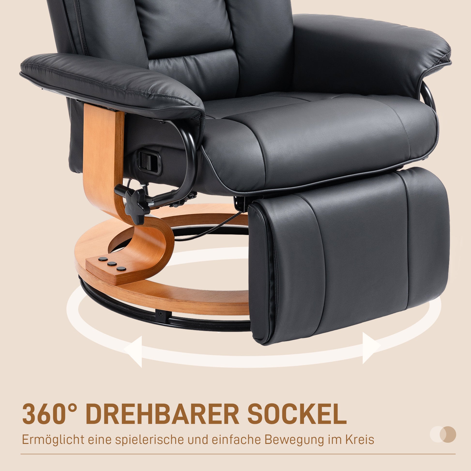 Relaxsessel mit Liegefunktion, drehbar, bis 150 kg, Kunstlederbezug, Stahlrahmen