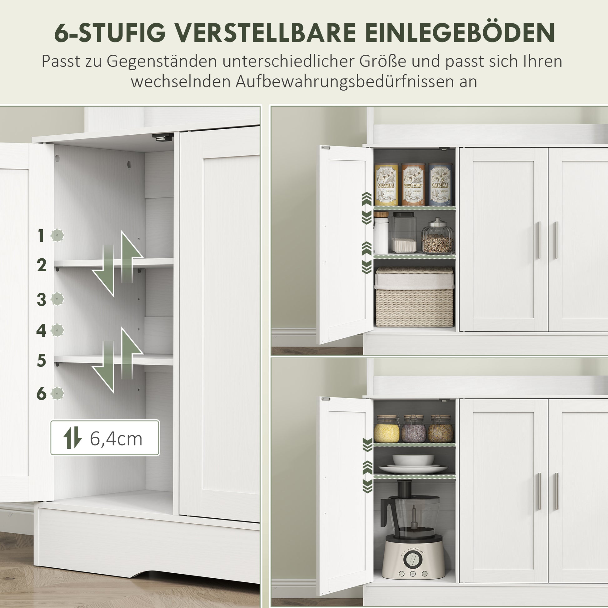 Küchenschrank, Skandinavisches Design, verstellbare Regale, Glastüren, offene Fläche, Spanplatte, MDF