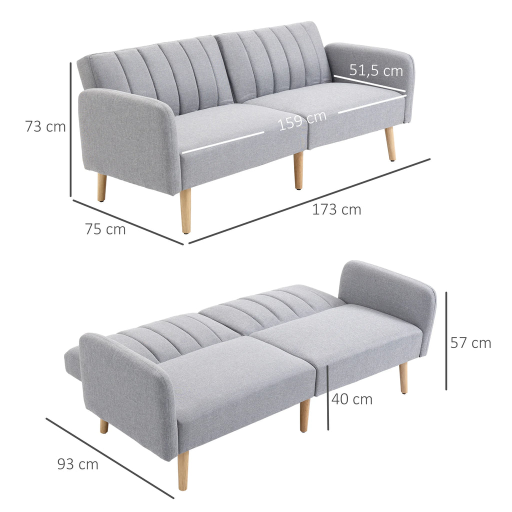 Homcom Schlafsofa 2 Sitze Wohnzimmer mit Rückenlehne in 3 Positionen Hellgrau verstellbar