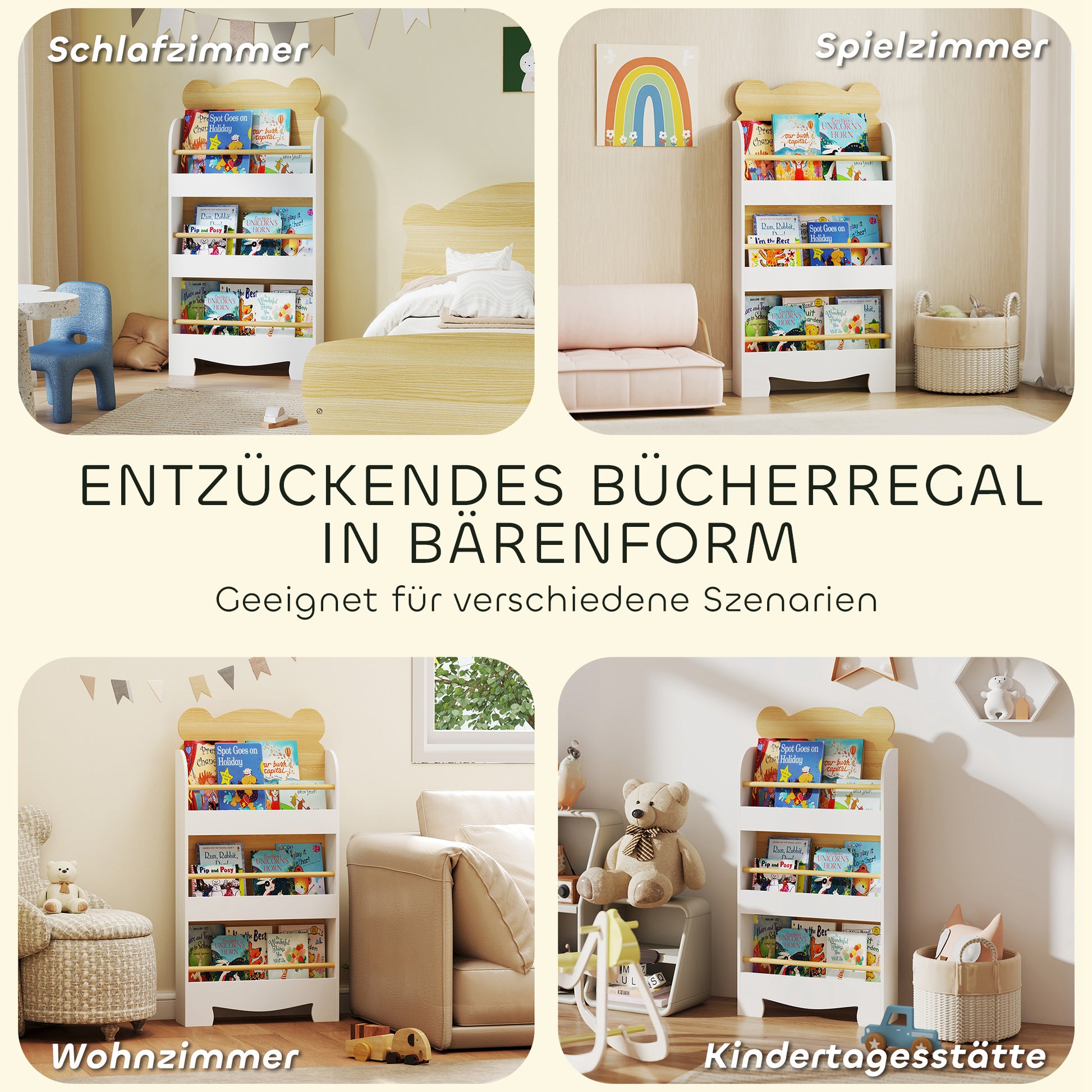 Bücherregal für Kinder Kinderregal mit 3 Ablagen Aufbewahrungsregal aus Holz 55x15x110cm