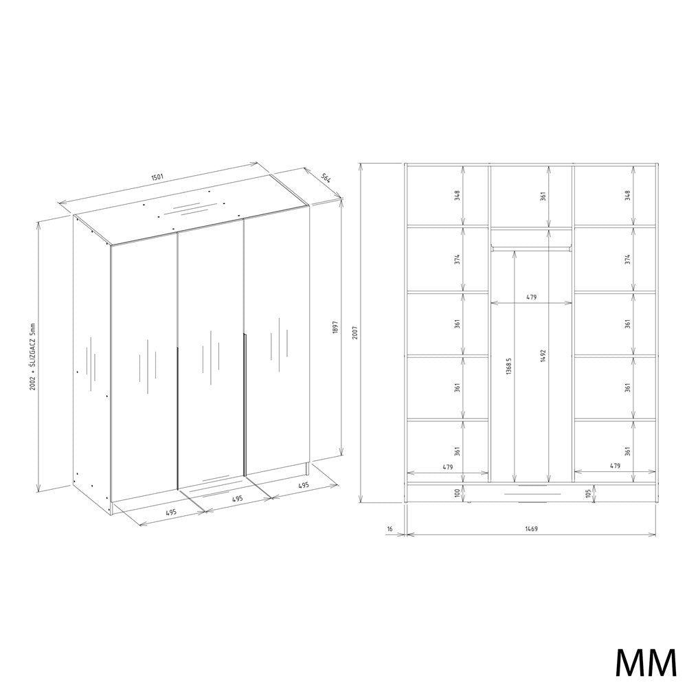 Kleiderschrank SENSO – Kaschmir Beige mit goldenen Griffen, 3- oder 4-türig (150/200 cm)
