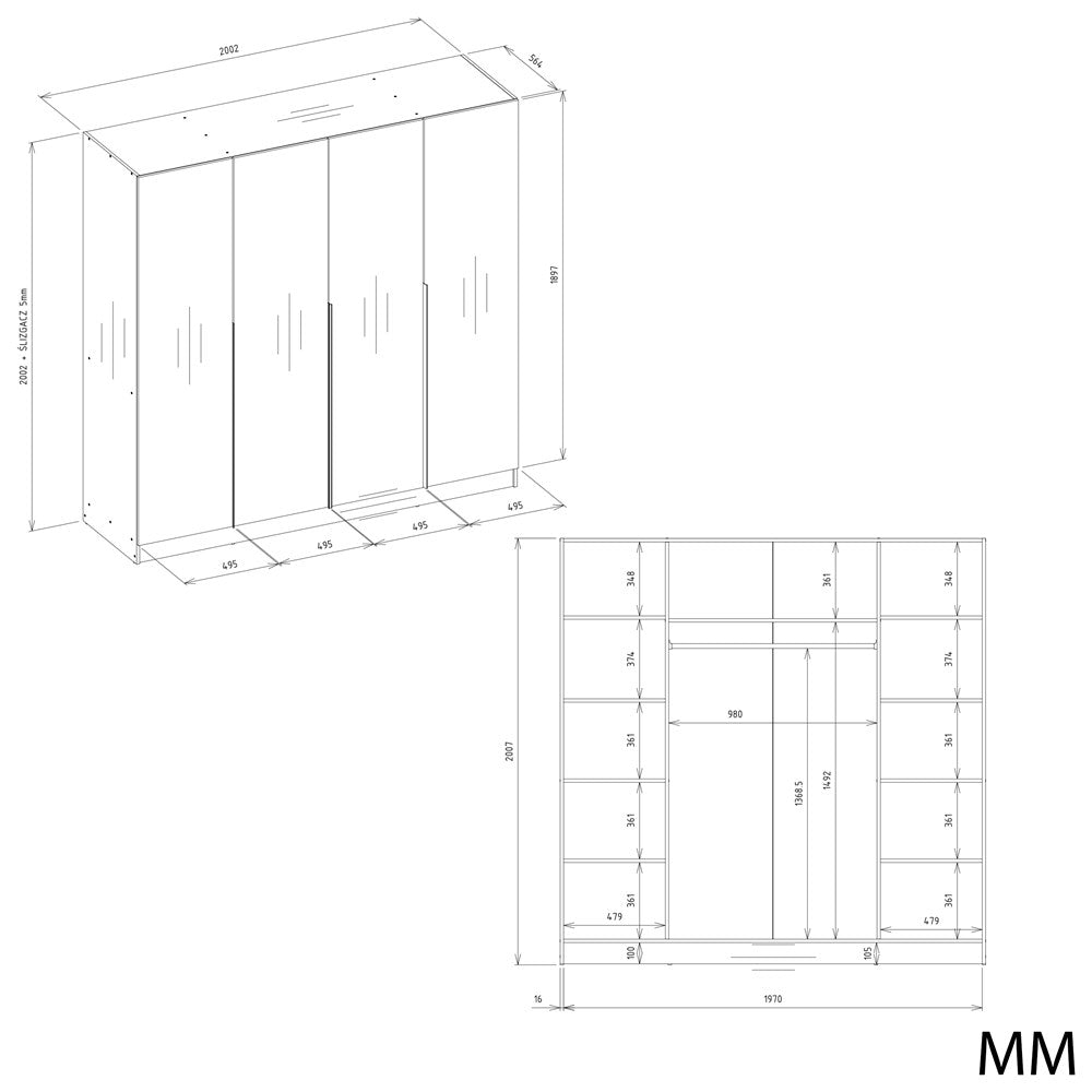 Kleiderschrank SENSO – Kaschmir Beige mit goldenen Griffen, 3- oder 4-türig (150/200 cm)