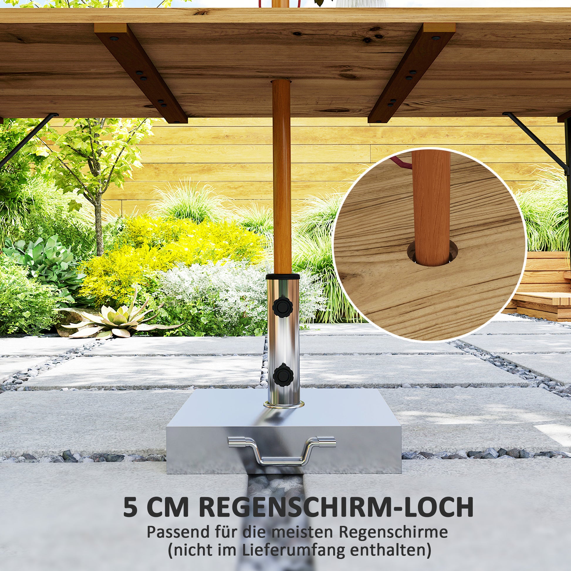 Gartentisch Holz 175x80 cm Wetterfest mit Schirmloch, Balkontisch für 6 Personen, Braun