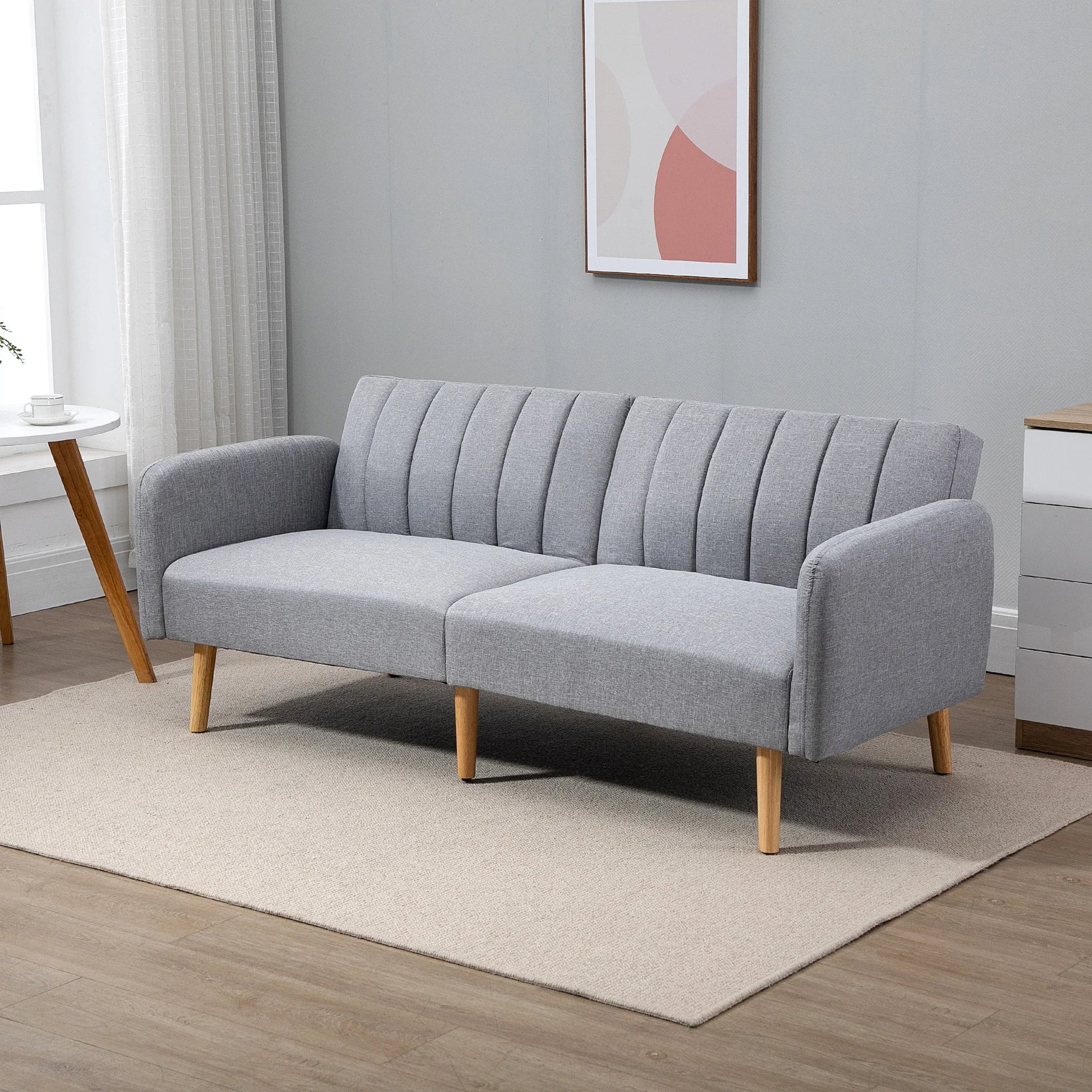Homcom Schlafsofa 2 Sitze Wohnzimmer mit Rückenlehne in 3 Positionen Hellgrau verstellbar