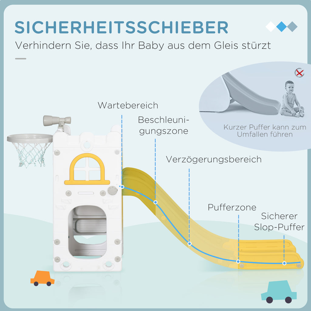 Kinderrutsche, 4 in 1, Kleinkinderrutsche mit Basketballkorb, Teleskop Klettergerüst 70 x 177 x 92 cm