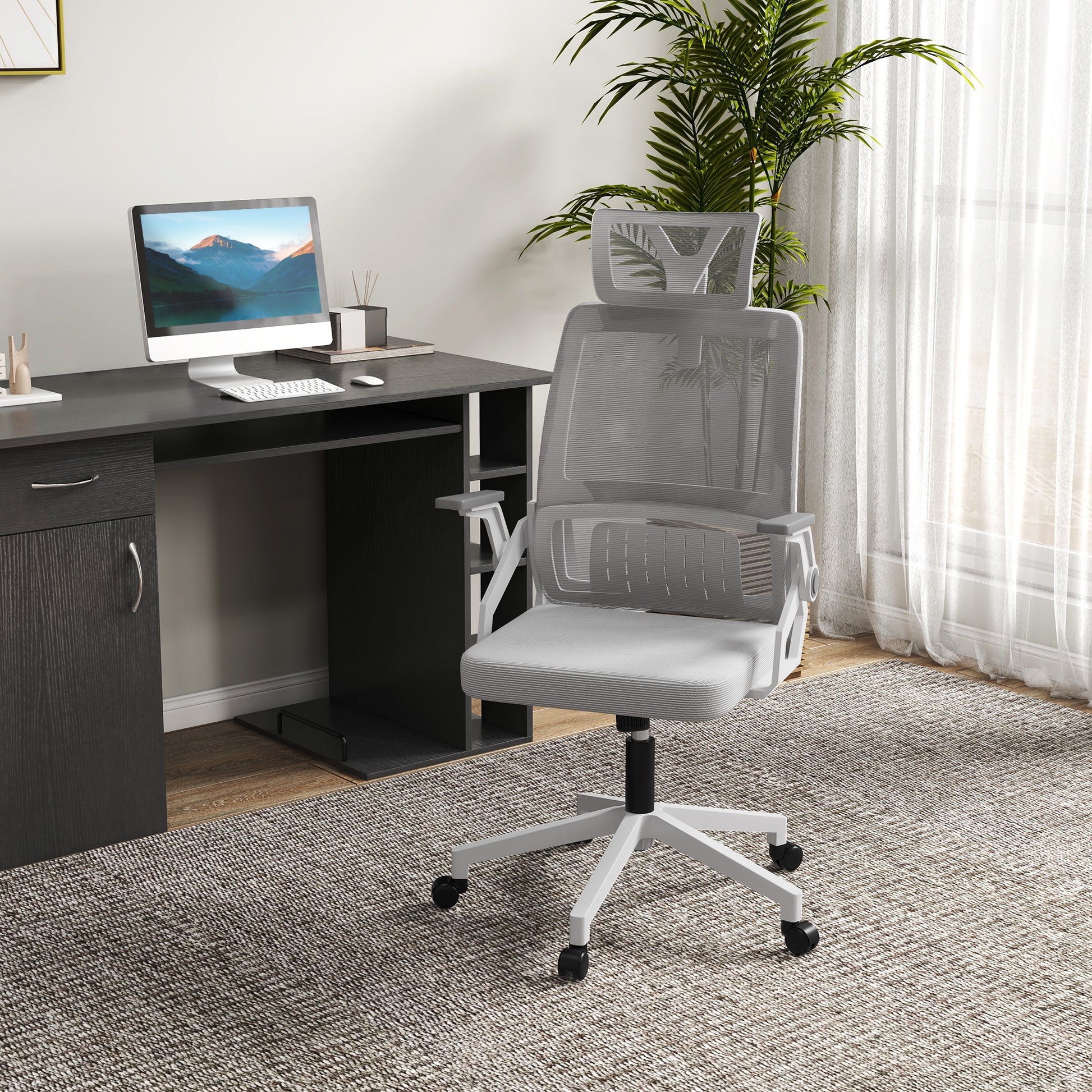 Bürostuhl Schreibtischstuhl Office-Stuhl, höhenverstellbar, 1 Kopfstütze, 58 x 61 x 119 cm