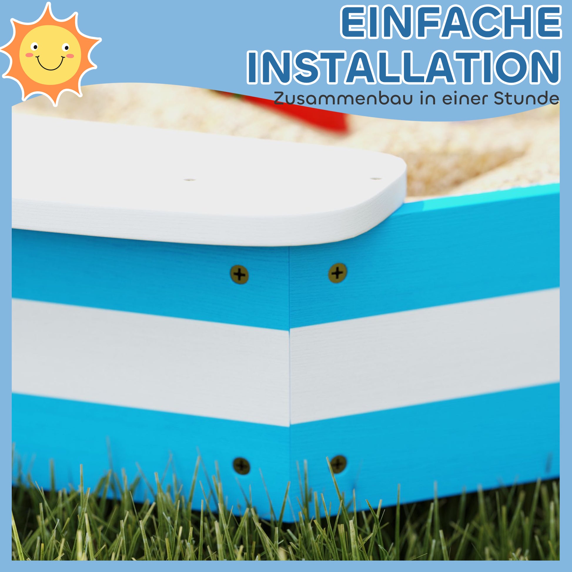 Sandkasten für Kinder, Sandkiste mit 4 Sitzen, Fichtenholz, bodenlos, Blau