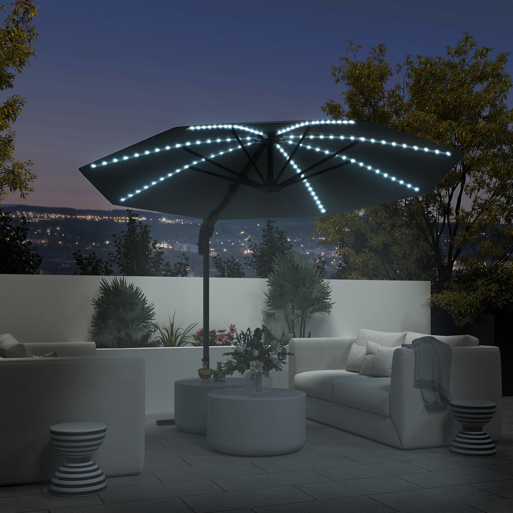 Ampelschirm LED Solar Ø300 cm höhenverstellbar Sonnenschirm mit Kurbel Ständer UV50+