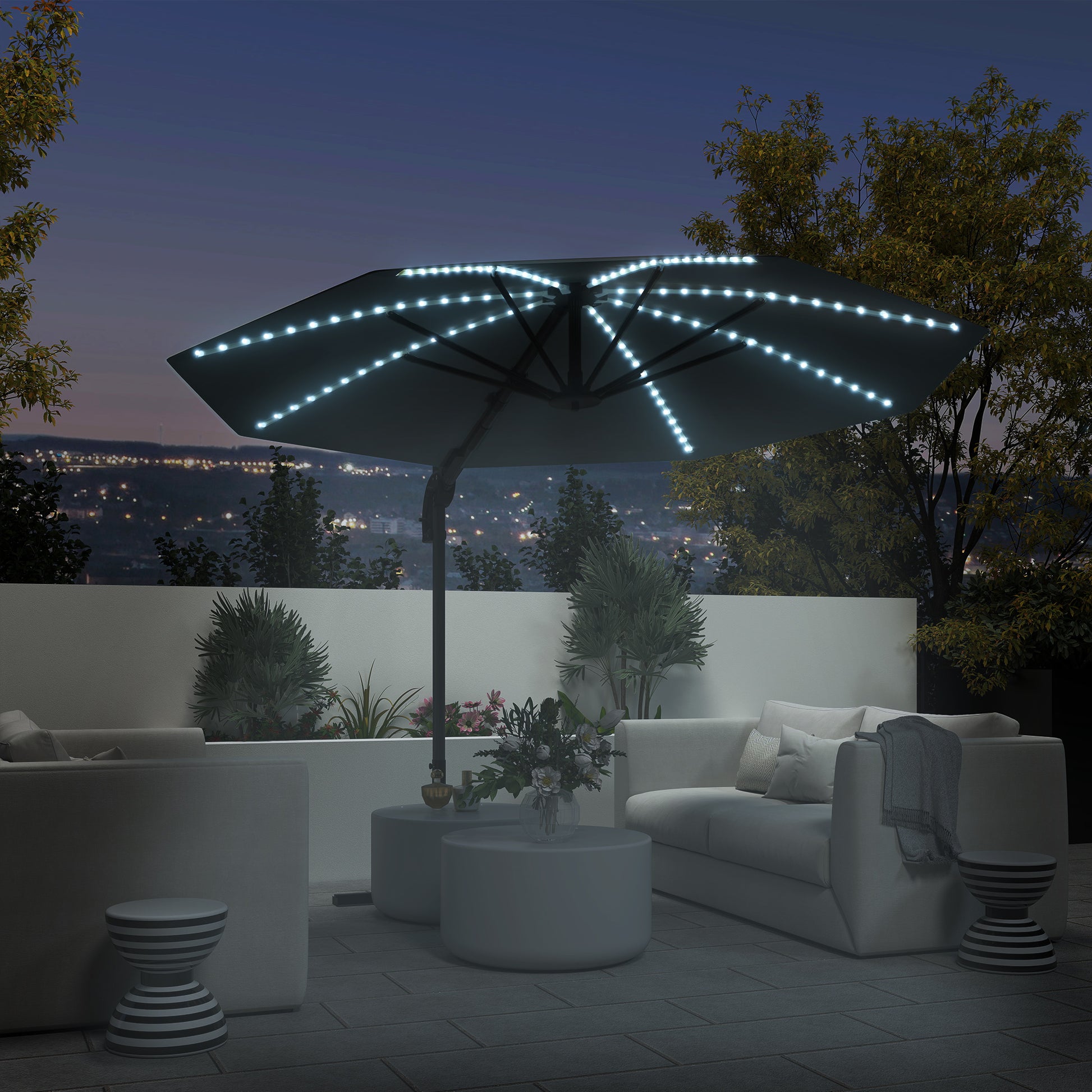 Ampelschirm LED Solar Ø300 cm höhenverstellbar Sonnenschirm mit Kurbel Ständer UV50+