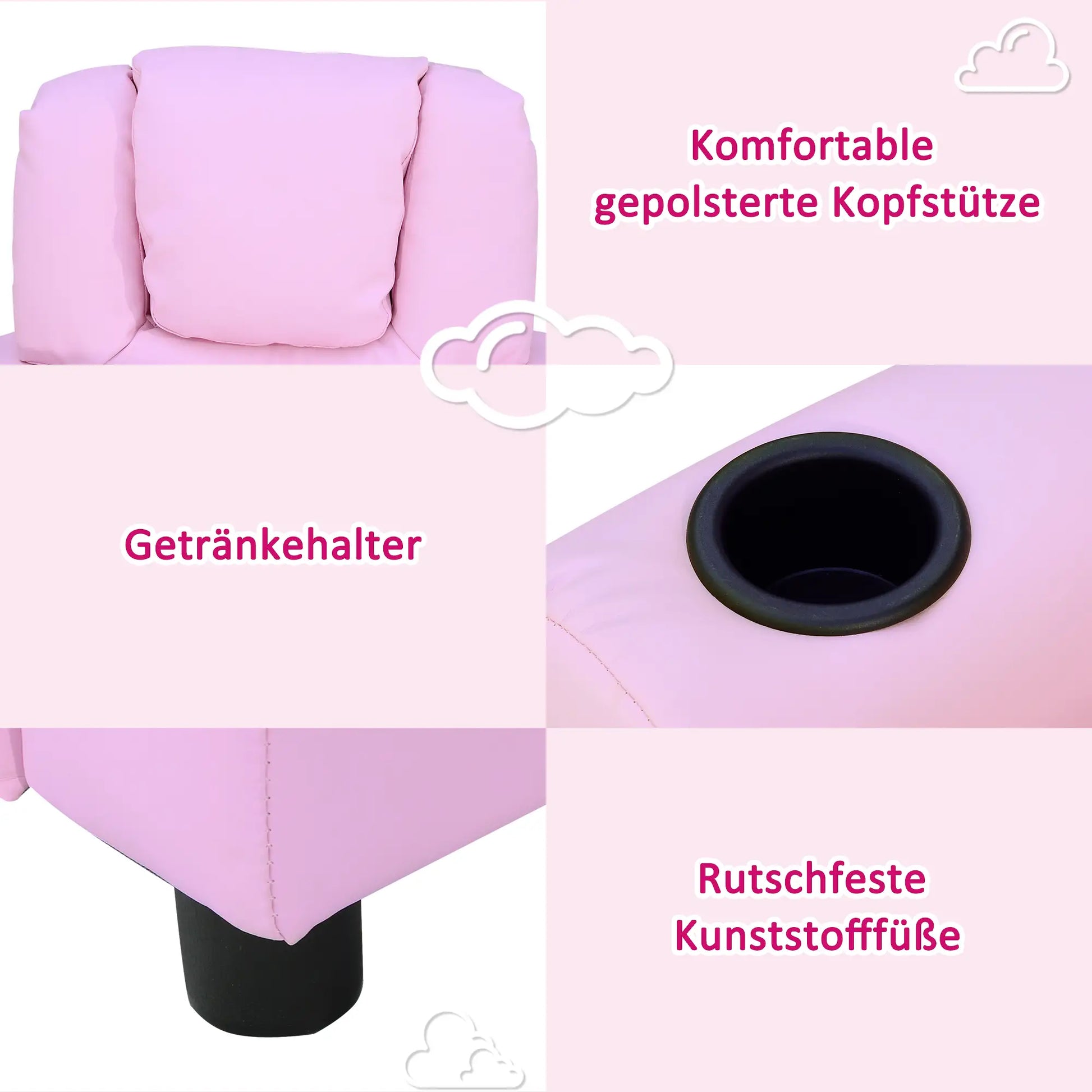 Kindersessel, Minisessel, Kindersofa für 3-6 Jahre alt, Liegefunktion, Becherhalter, 62 x 56 x 69 cm