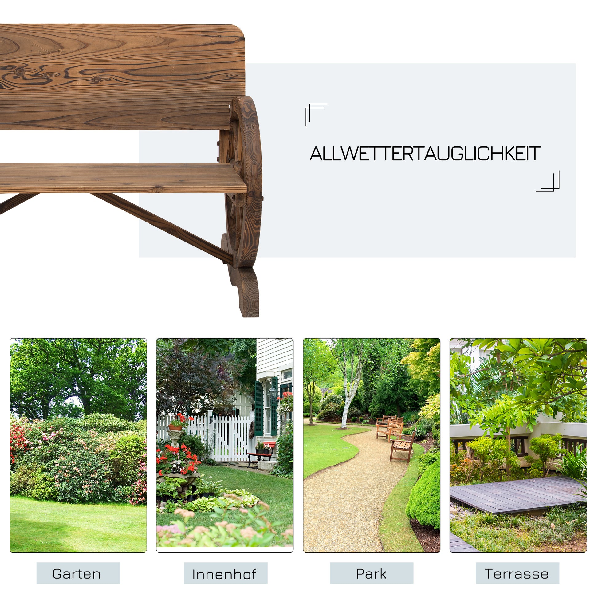 2-Sitzer Gartenbank Massivholz mit Armlehne, 250kg belastbar, Rustikale Bank