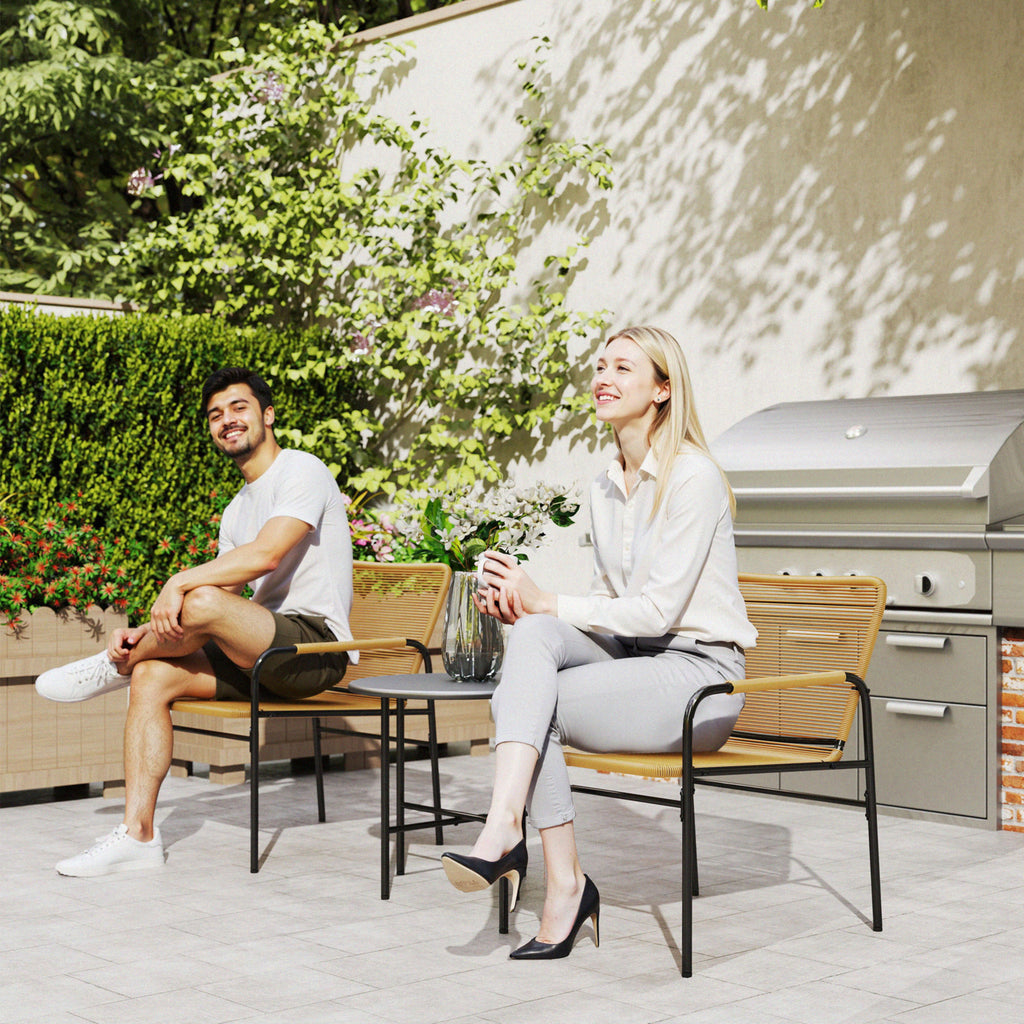 3-tlg. Rattan Bistroset, Sitzgruppe, Gartengarnitur mit 2 Gartensesseln, Couchtisch 54 x 66 x 76 cm
