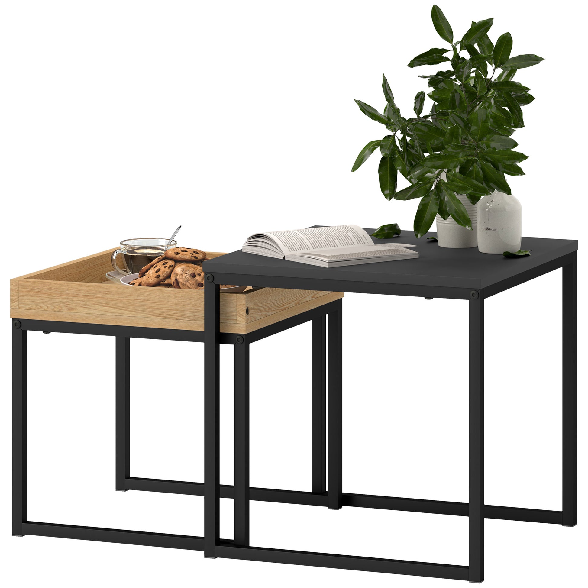 Moderner Couchtisch, 2er-Set Sofatisch, für kleine Räume, Quadratisch, MDF, Metall