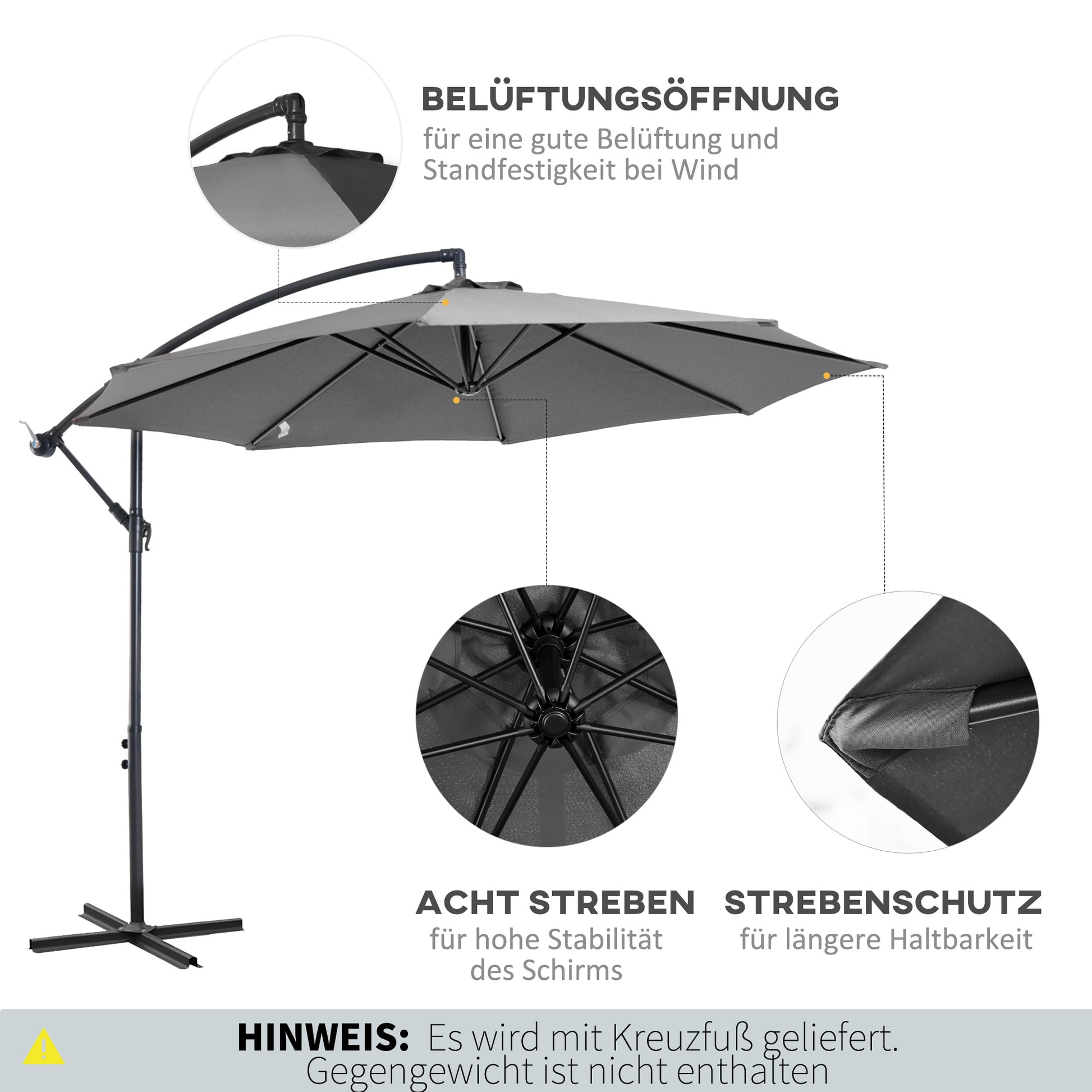 Sonnenschirm mit Kurbel Wetterbeständig 3 m x 3 m x 2,5 m Stahl Polyester - Konfigurierbare Farben!!!