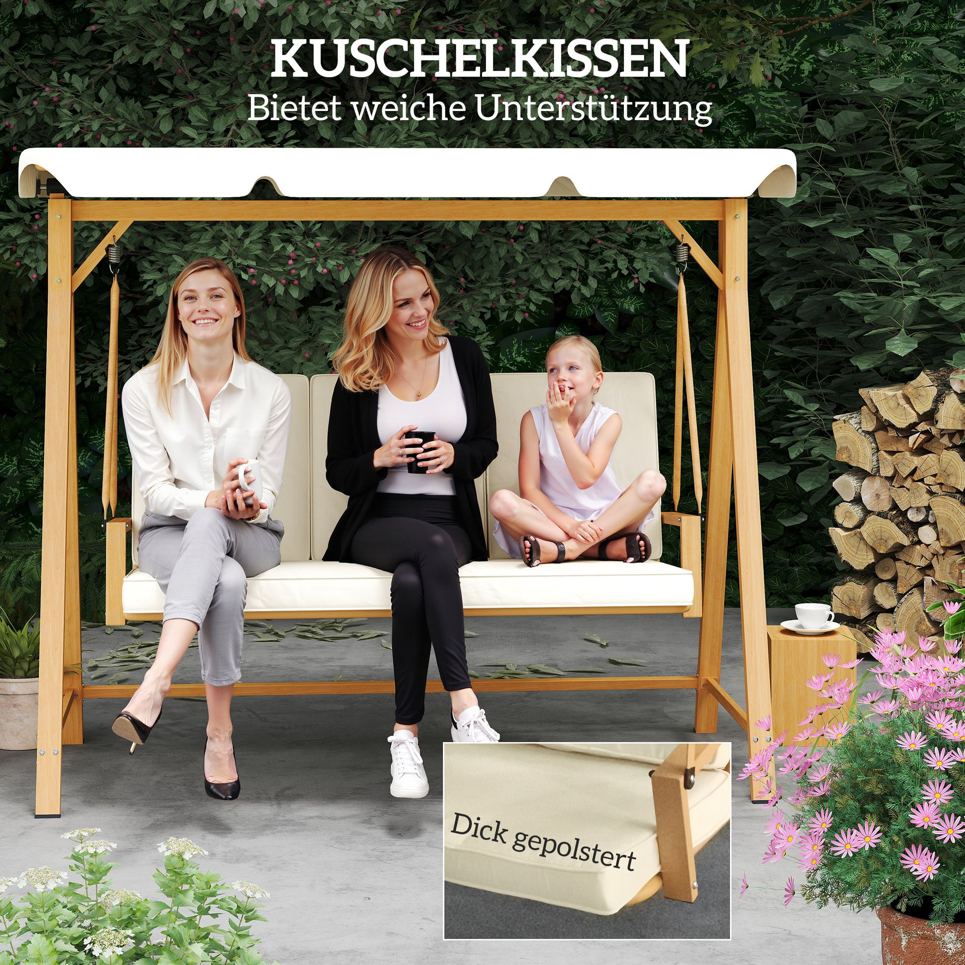 Hollywoodschaukel mit verstellbarem Sonnendach Sitzauflage, 3-Sitzer bis 330kg