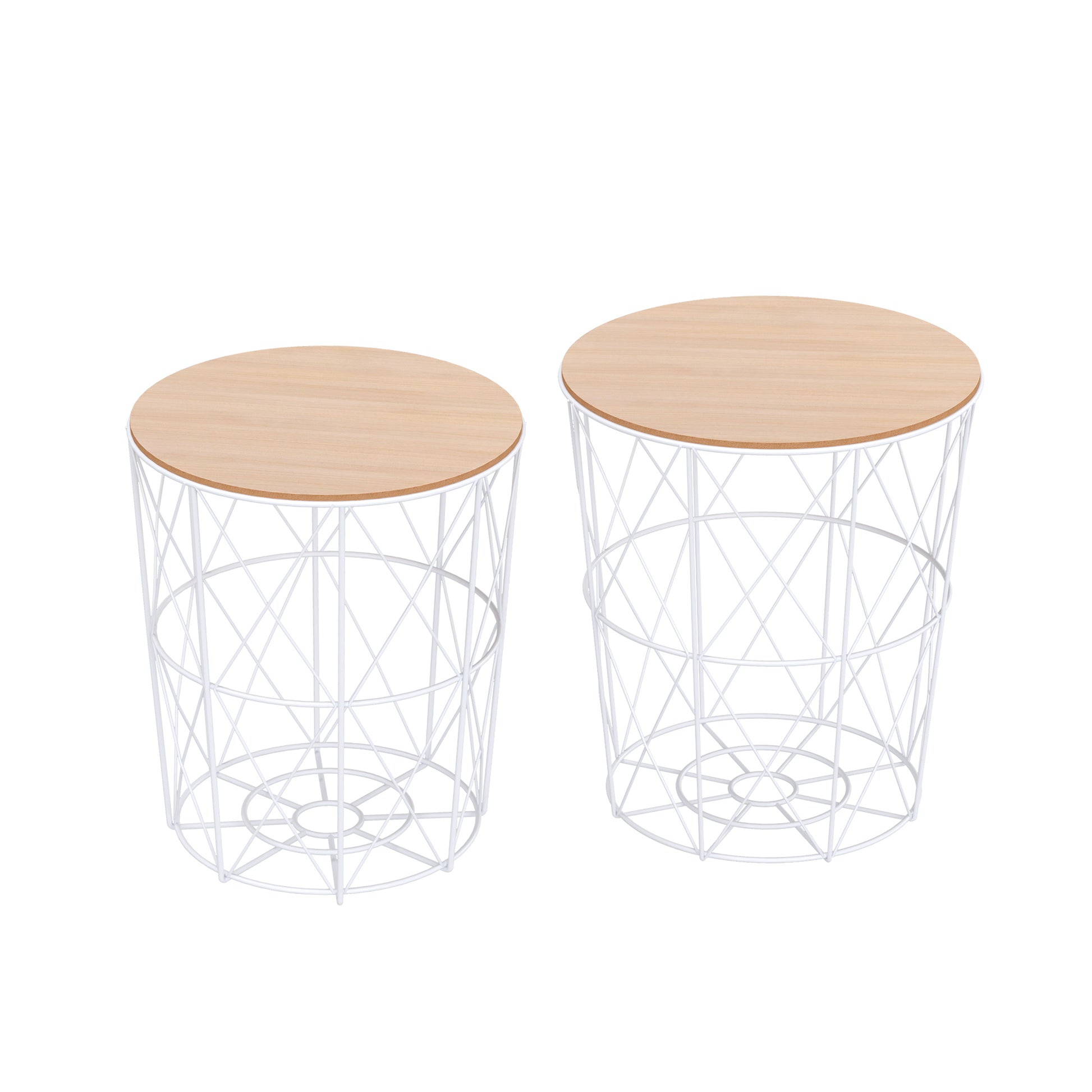 Couchtisch Rund 2er Set stapelbar Beistelltisch mit abnehmbaren Deckel Satztisch Kaffeetisch mit Metallgestell