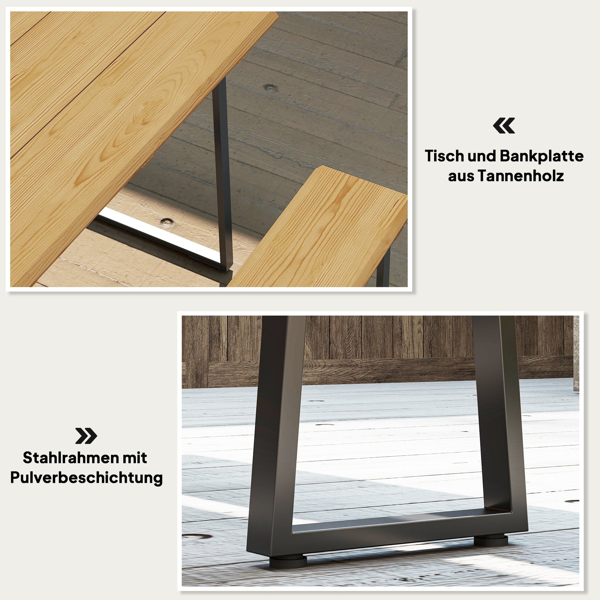 Sitzgruppe 3-teilig Holz für 6 Personen Esstisch mit 2 Bänke Schirmloch Holztisch Naturholz