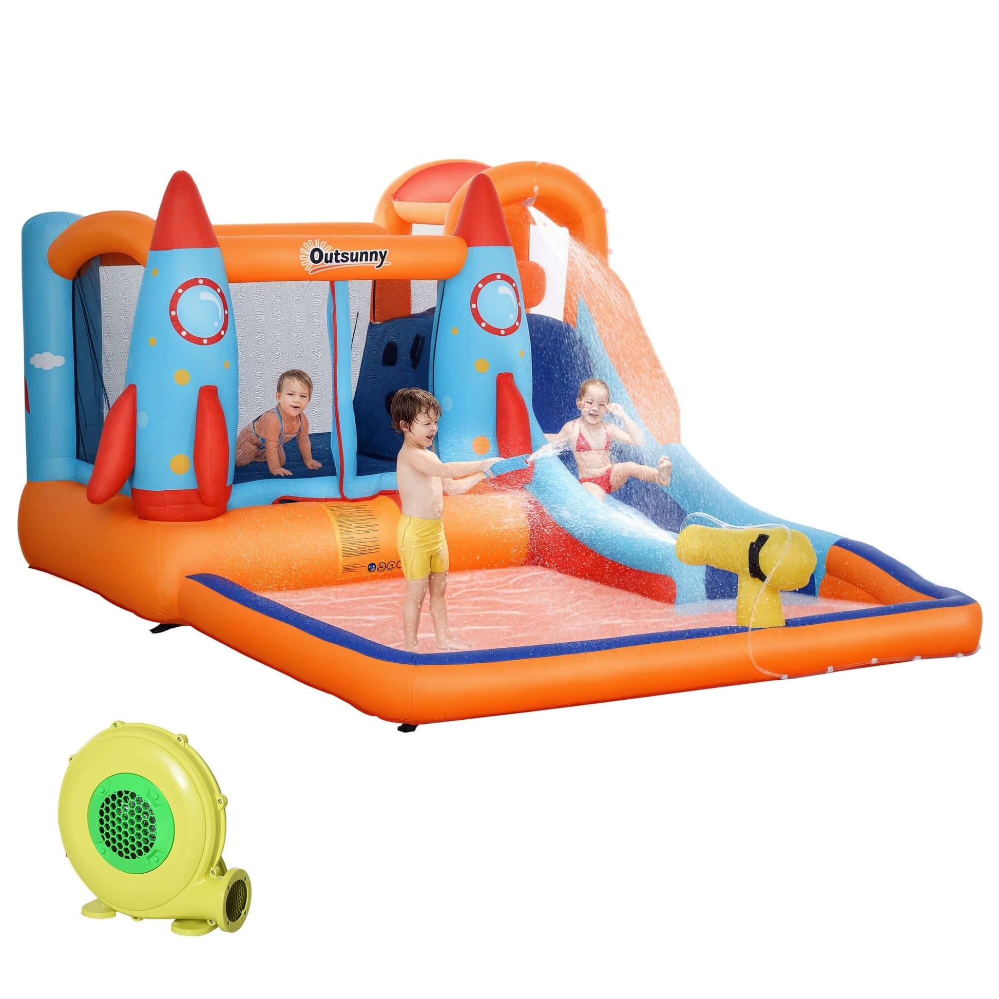 Outsunny Aufblasbare Hüpfburg mit Rutsche, Pool & Kletterwand – 350 × 250 × 185 cm – inkl. Gebläse & Zubehör – Mehrfarbig