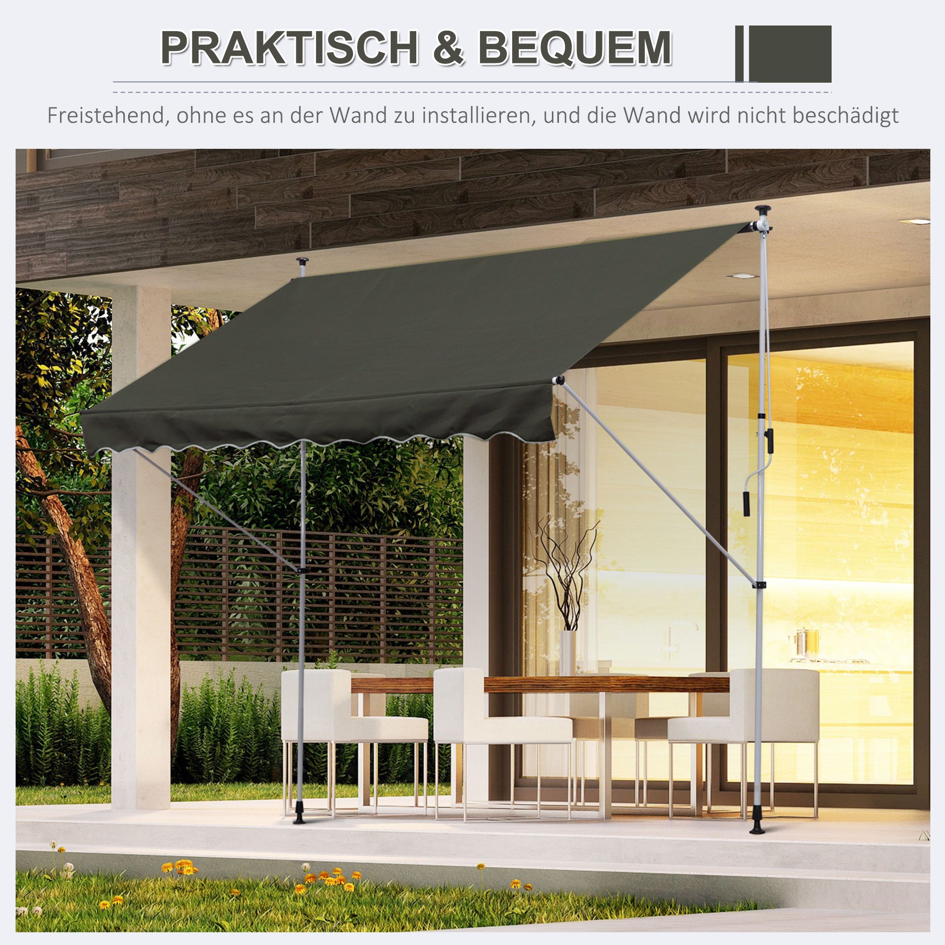 Terrassenmarkise mit Handkurbel höhenverstellbar, witterungsbeständig Balkonmarkise 150cm B