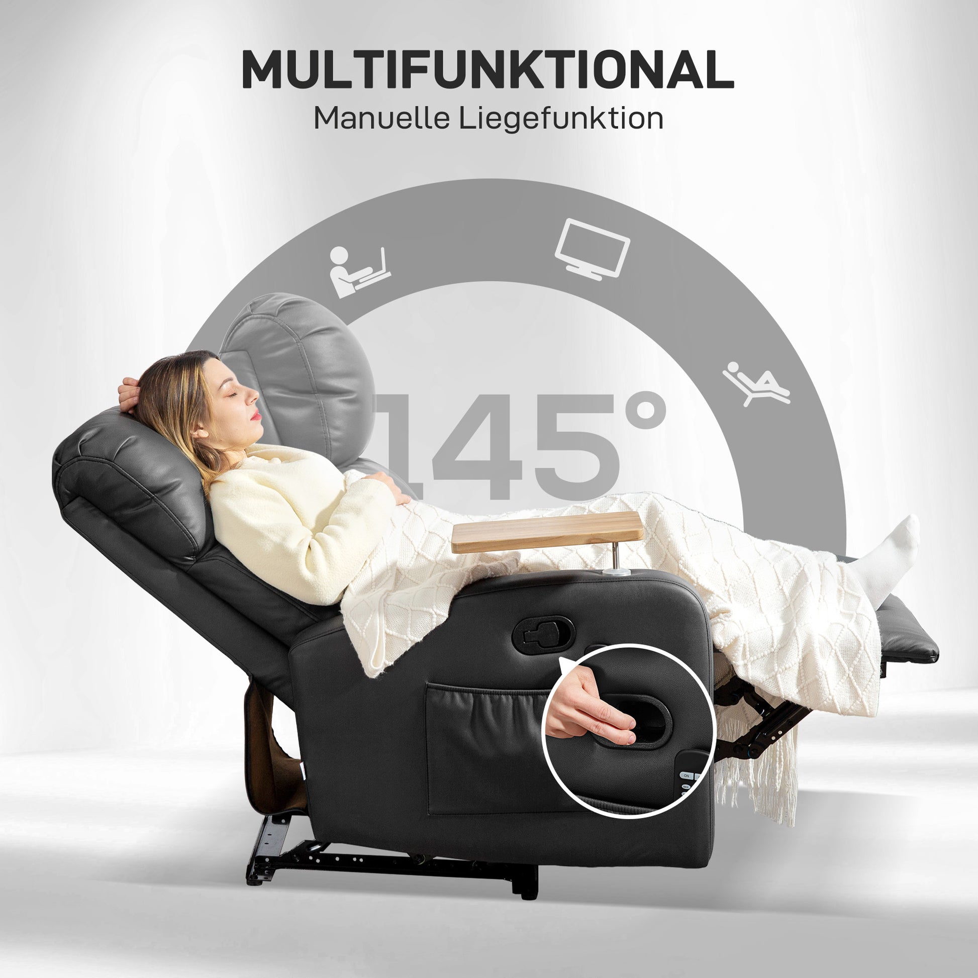 Massagesessel Relaxsessel Liegesessel, 1 Klapptisch, 1 Fußstütze; 77 cm x 93 cm x 105 cm