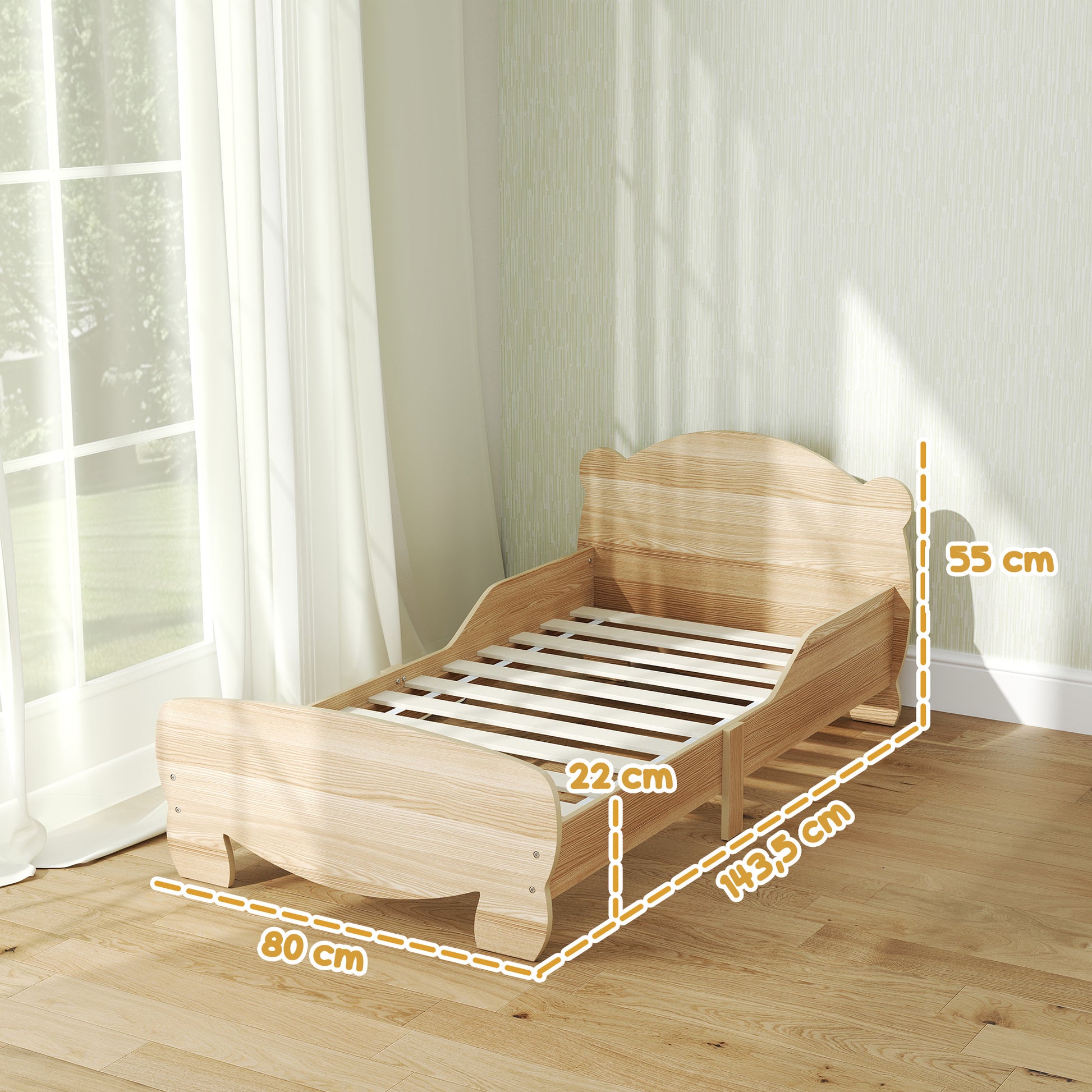 Kinderbett Jugendbett mit Bären-Design Spielbett für 3-6Jahre Kinder 143,5 x 80 x 55 cm Naturholz